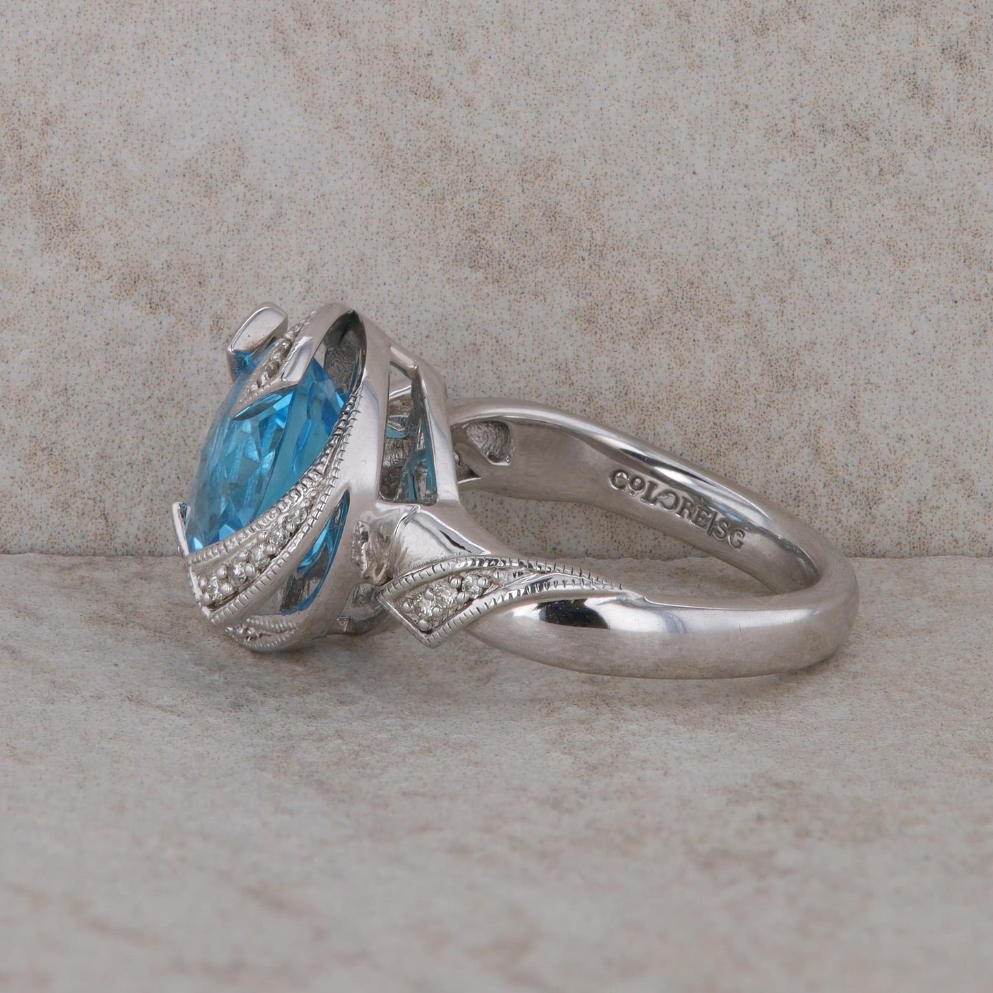 Sterling Silver Colore SDC Blue Topaz and Diamond Accented Halo Ring