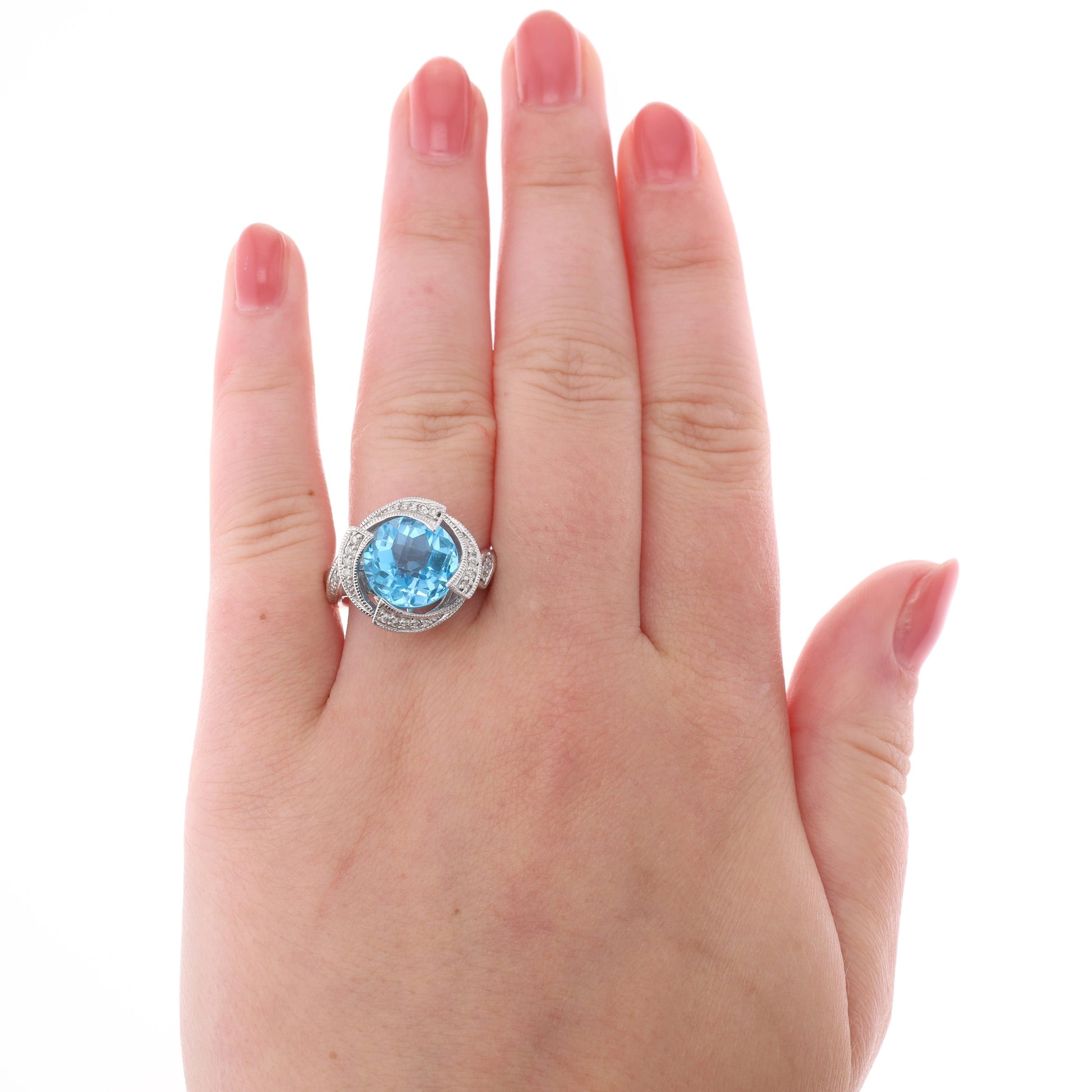 Sterling Silver Colore SDC Blue Topaz and Diamond Accented Halo Ring