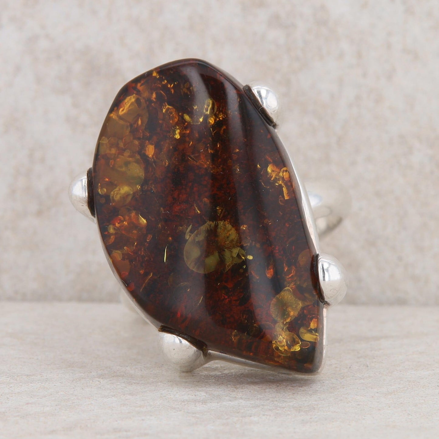 Sterling Silver Freeform Cabochon Amber Stone