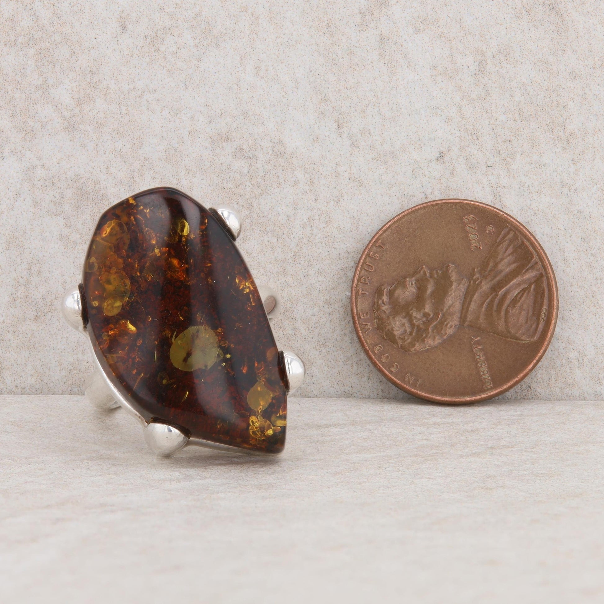 Sterling Silver Freeform Cabochon Amber Stone