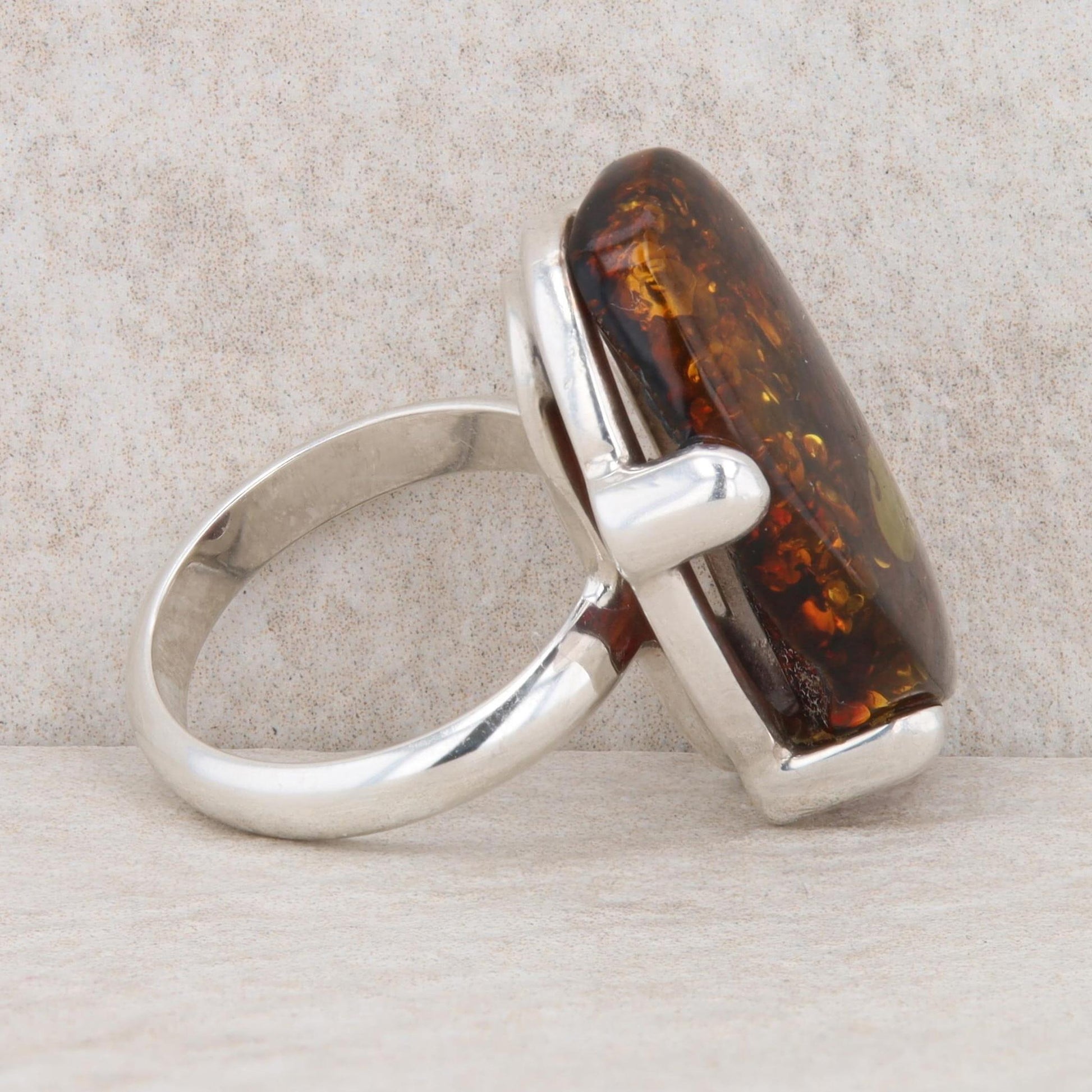 Sterling Silver Freeform Cabochon Amber Stone