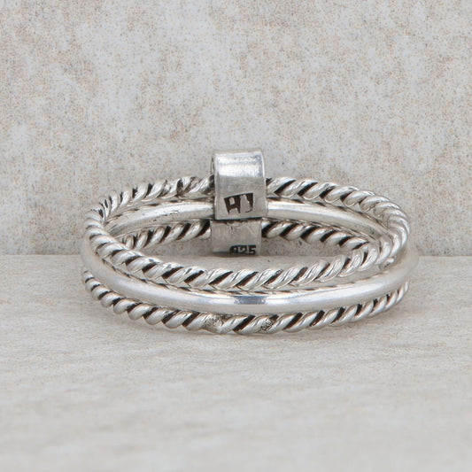 Sterling Silver Three Row Polished and Textured Rope Band