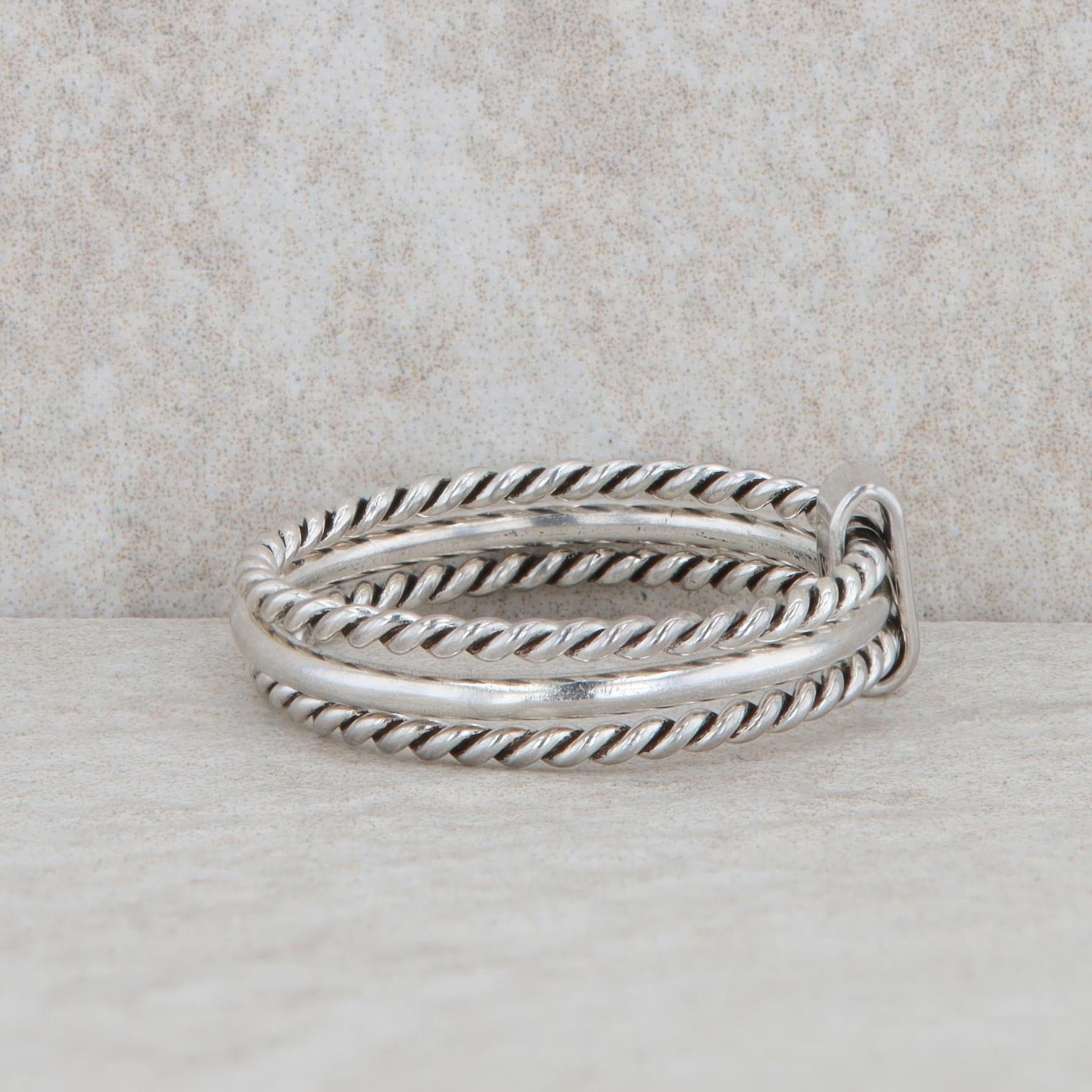 Sterling Silver Three Row Polished and Textured Rope Band