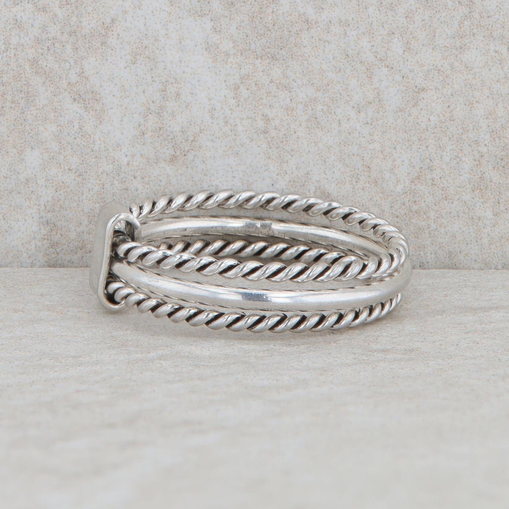 Sterling Silver Three Row Polished and Textured Rope Band