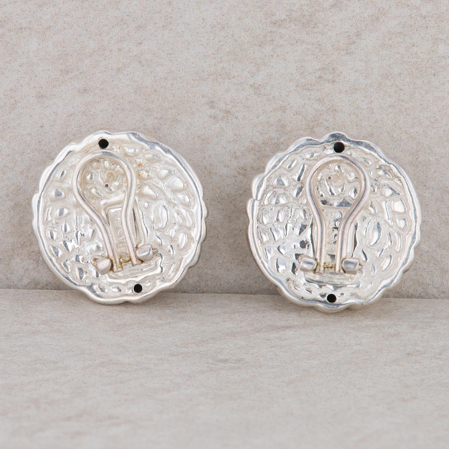 Sterling Silver Round Domed Wave Texture Omega Back Earrings