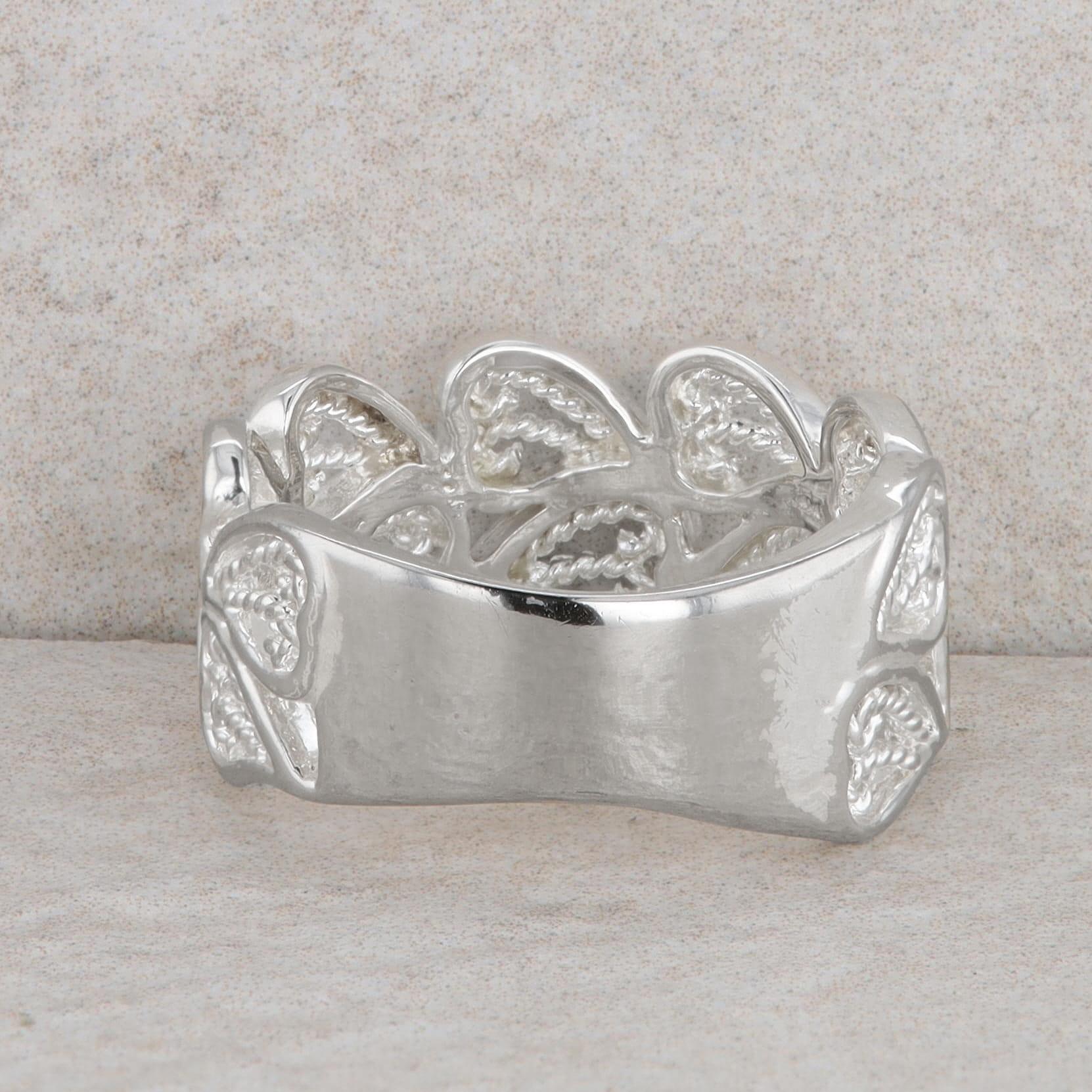 Sterling Silver Double Row Heart Wide Band 4.7g
