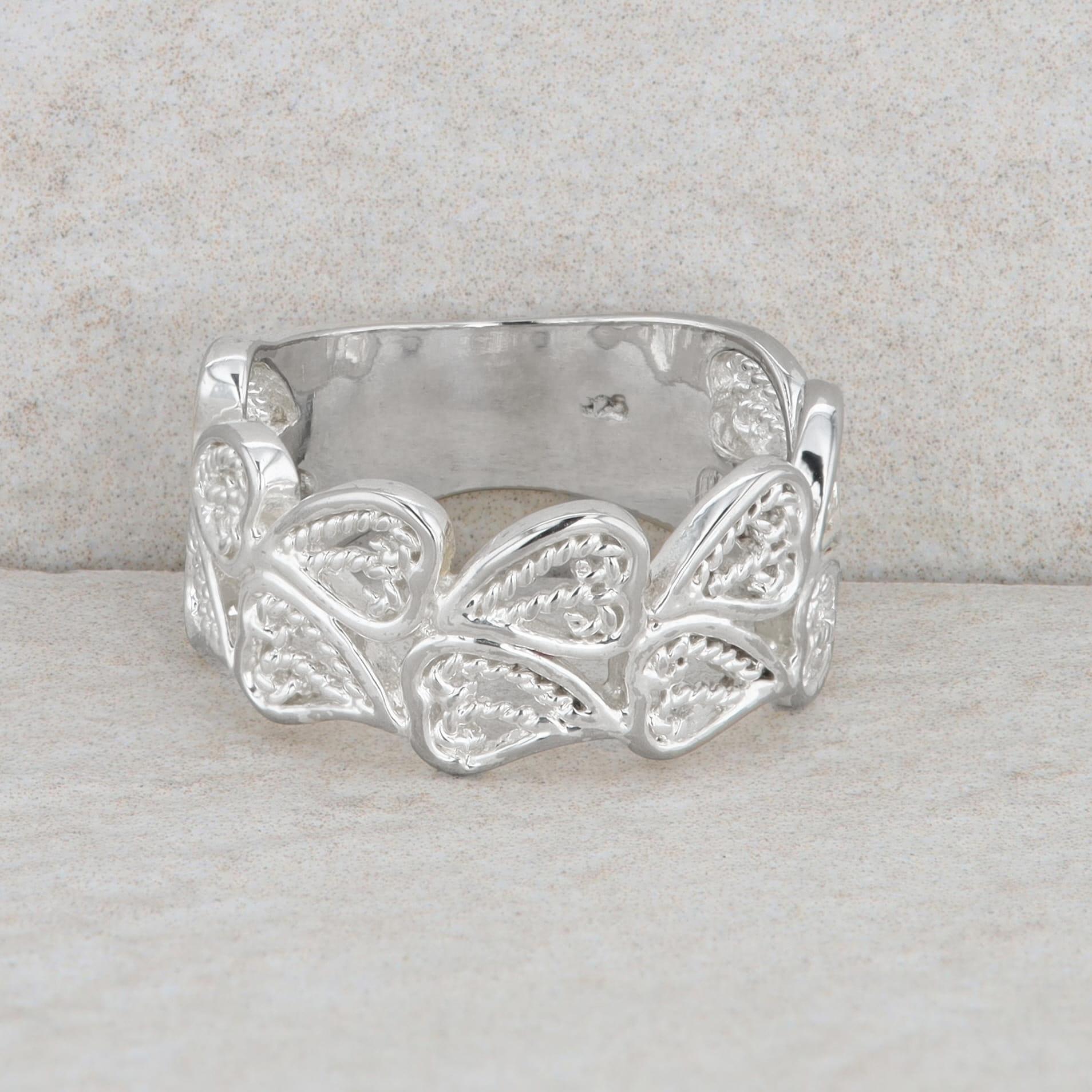 Sterling Silver Double Row Heart Wide Band 4.7g