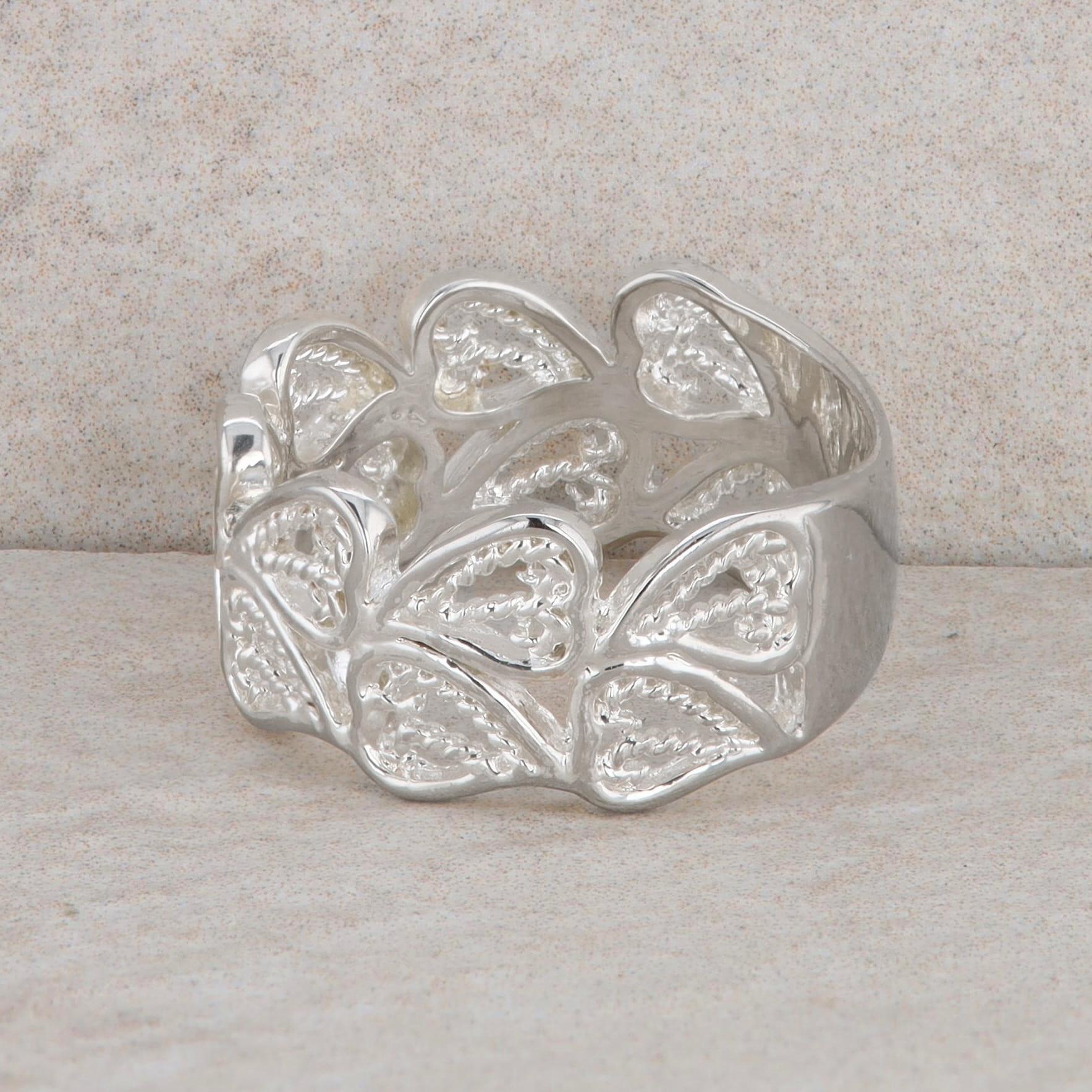 Sterling Silver Double Row Heart Wide Band 4.7g