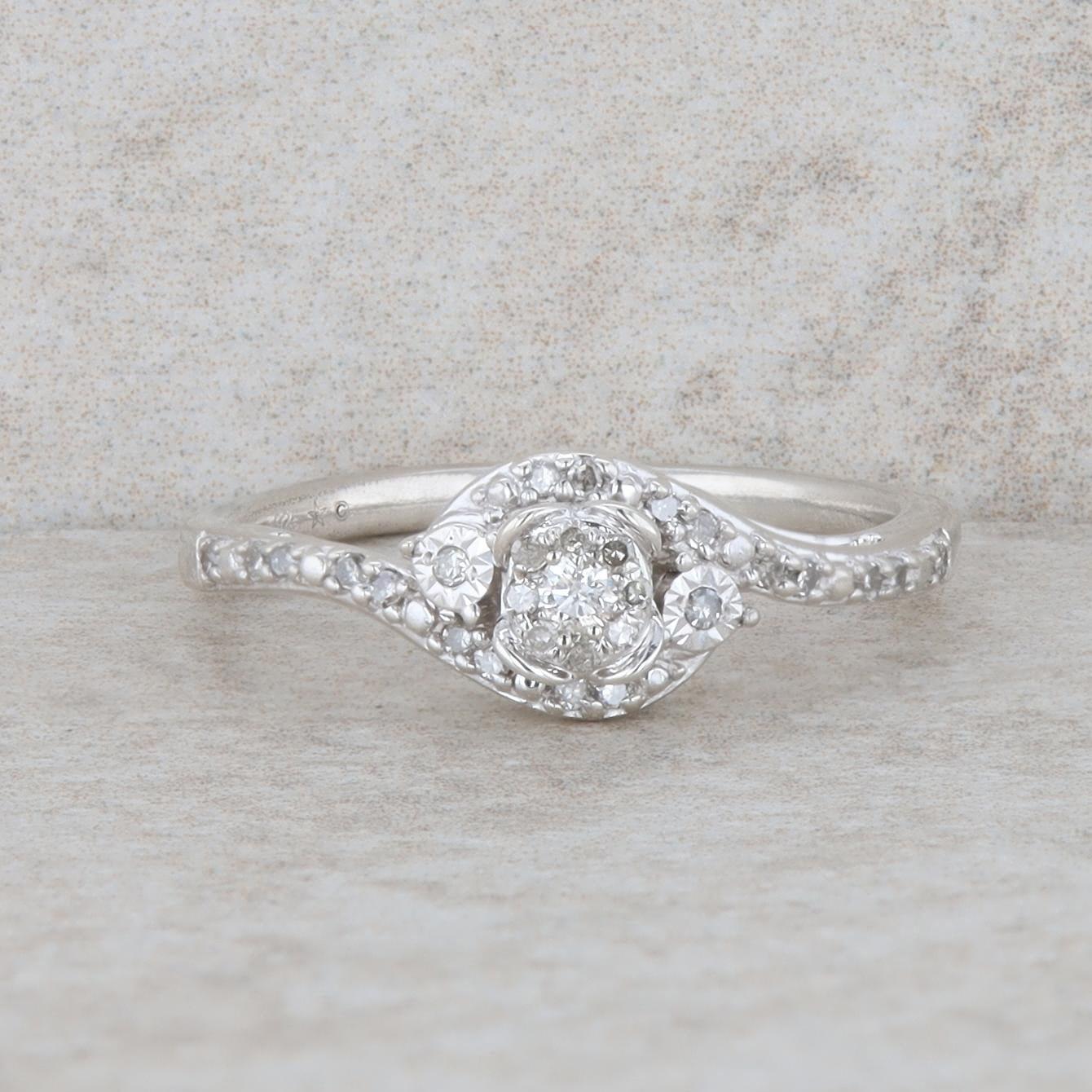 Sterling Silver Diamond Cluster Twist Engagement Ring