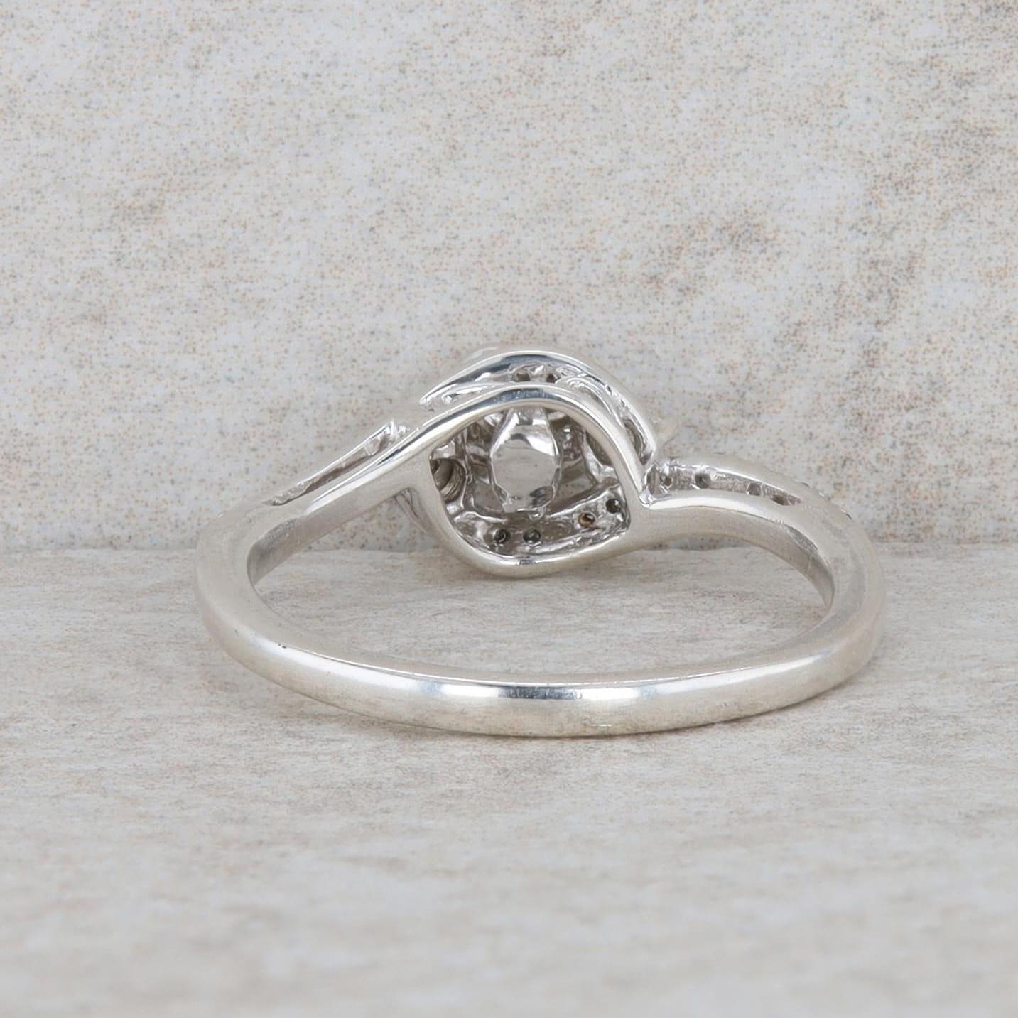 Sterling Silver Diamond Cluster Twist Engagement Ring