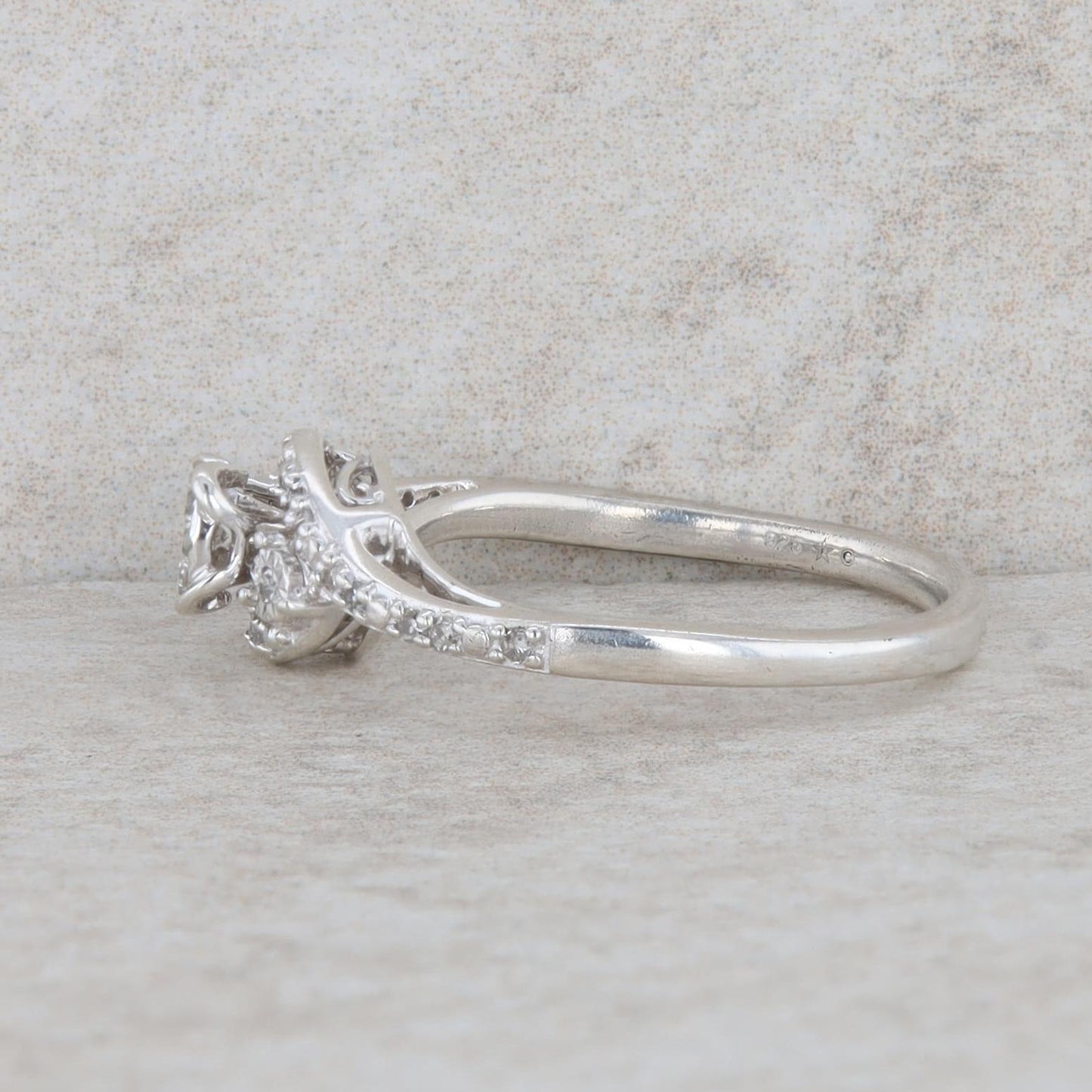 Sterling Silver Diamond Cluster Twist Engagement Ring