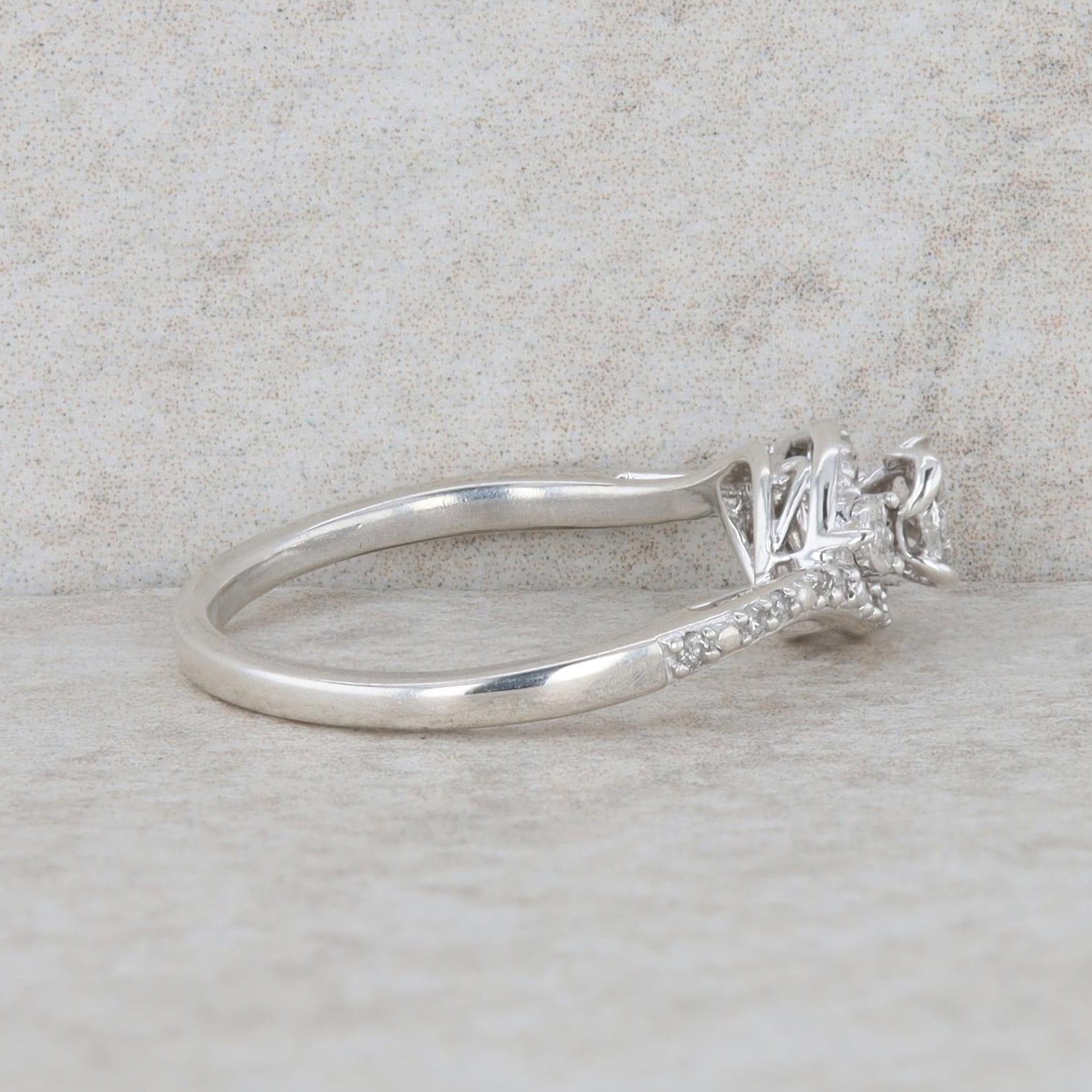 Sterling Silver Diamond Cluster Twist Engagement Ring