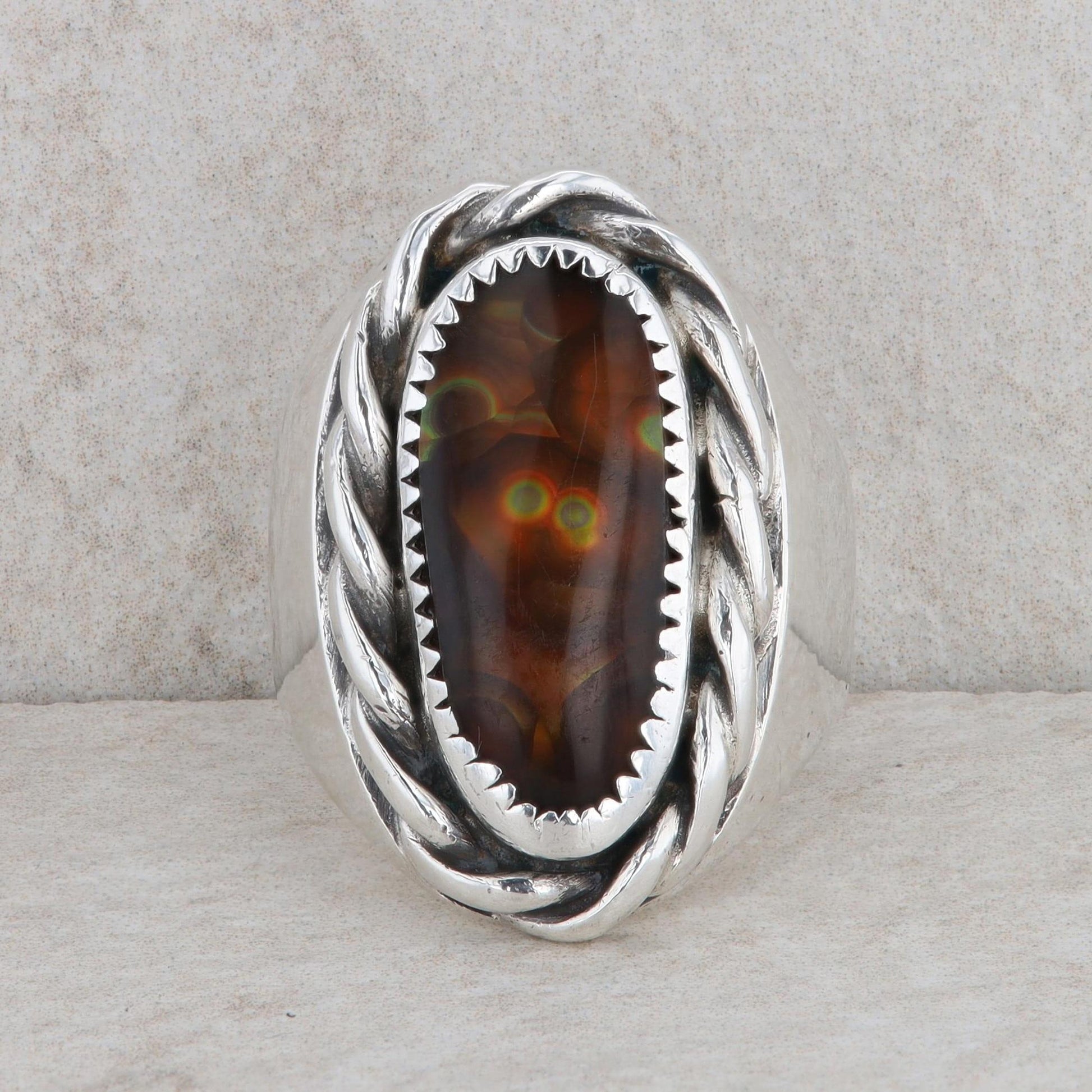 Sterling Silver Fire Agate Roped Statement Closed Back Ring
