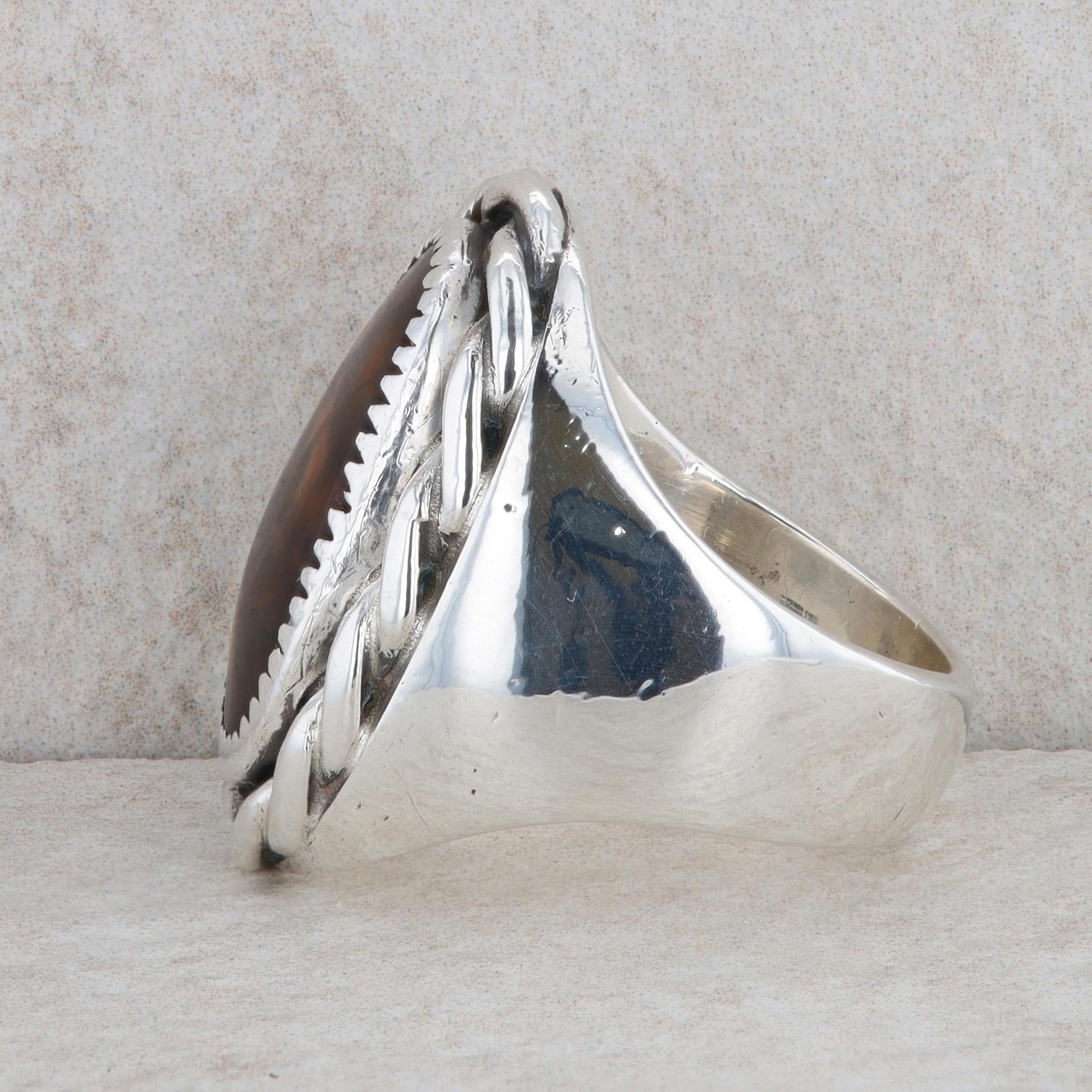 Sterling Silver Fire Agate Roped Statement Closed Back Ring
