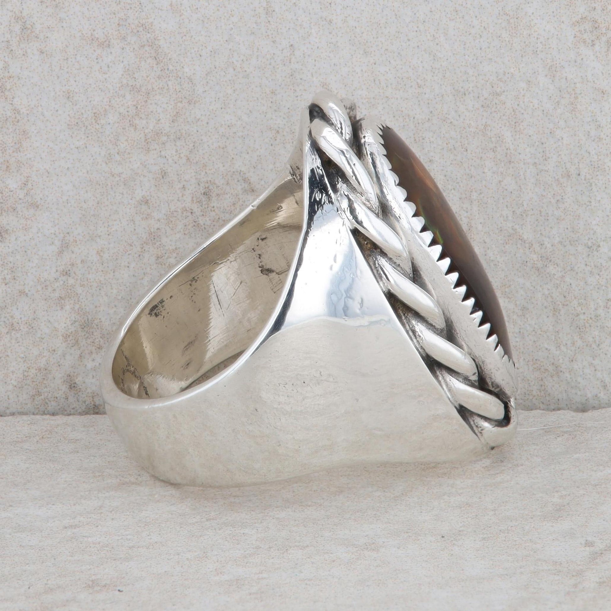Sterling Silver Fire Agate Roped Statement Closed Back Ring