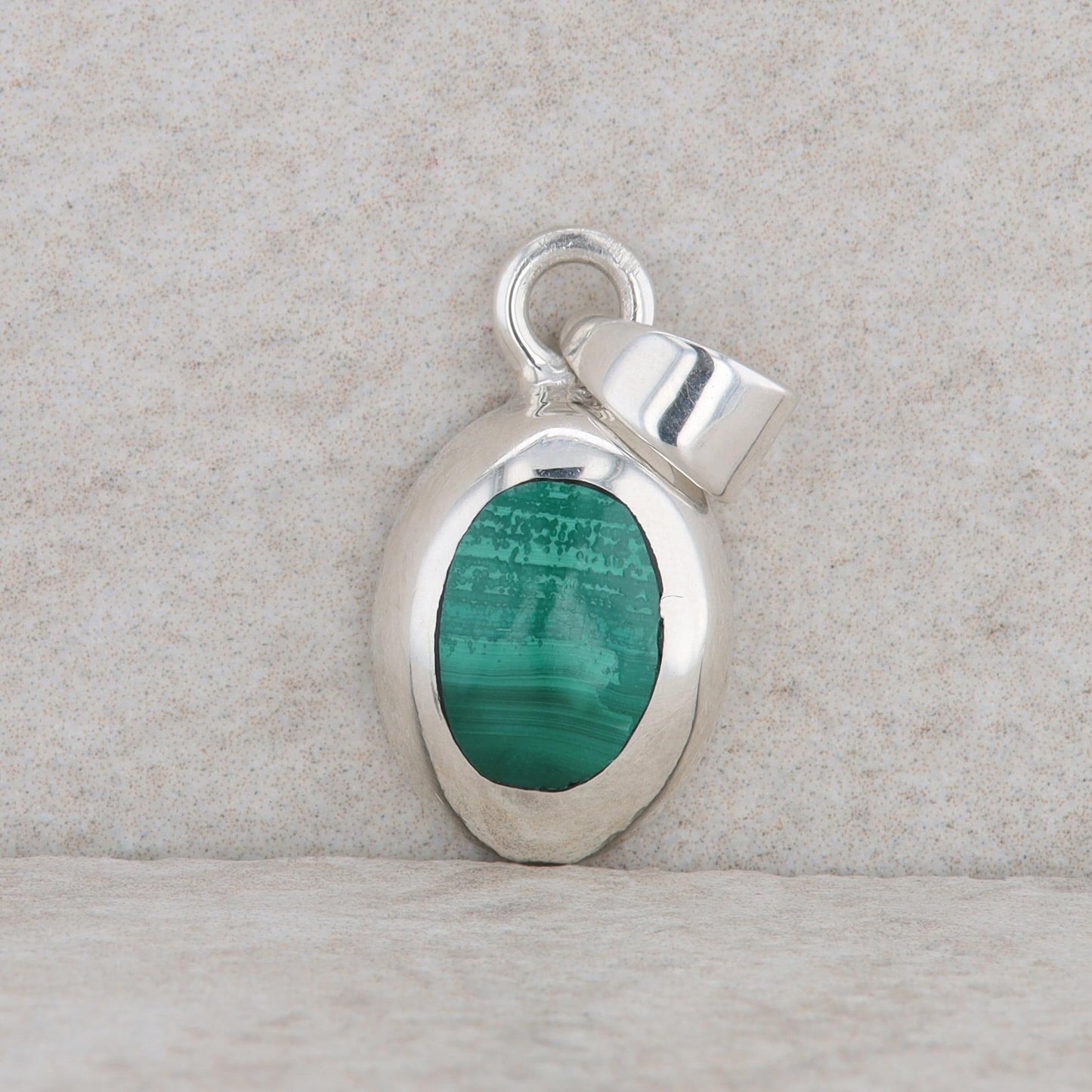 Sterling Silver Malachite Oval Pendant