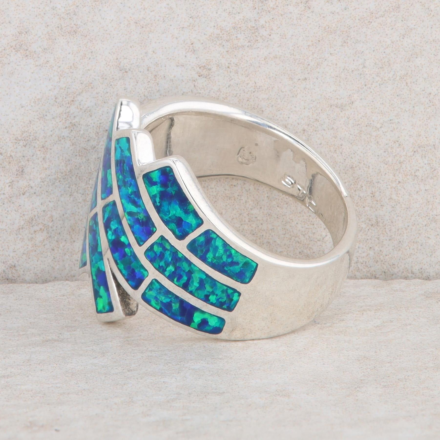 Sterling Silver Synthetic Opal Bypass Style Ring