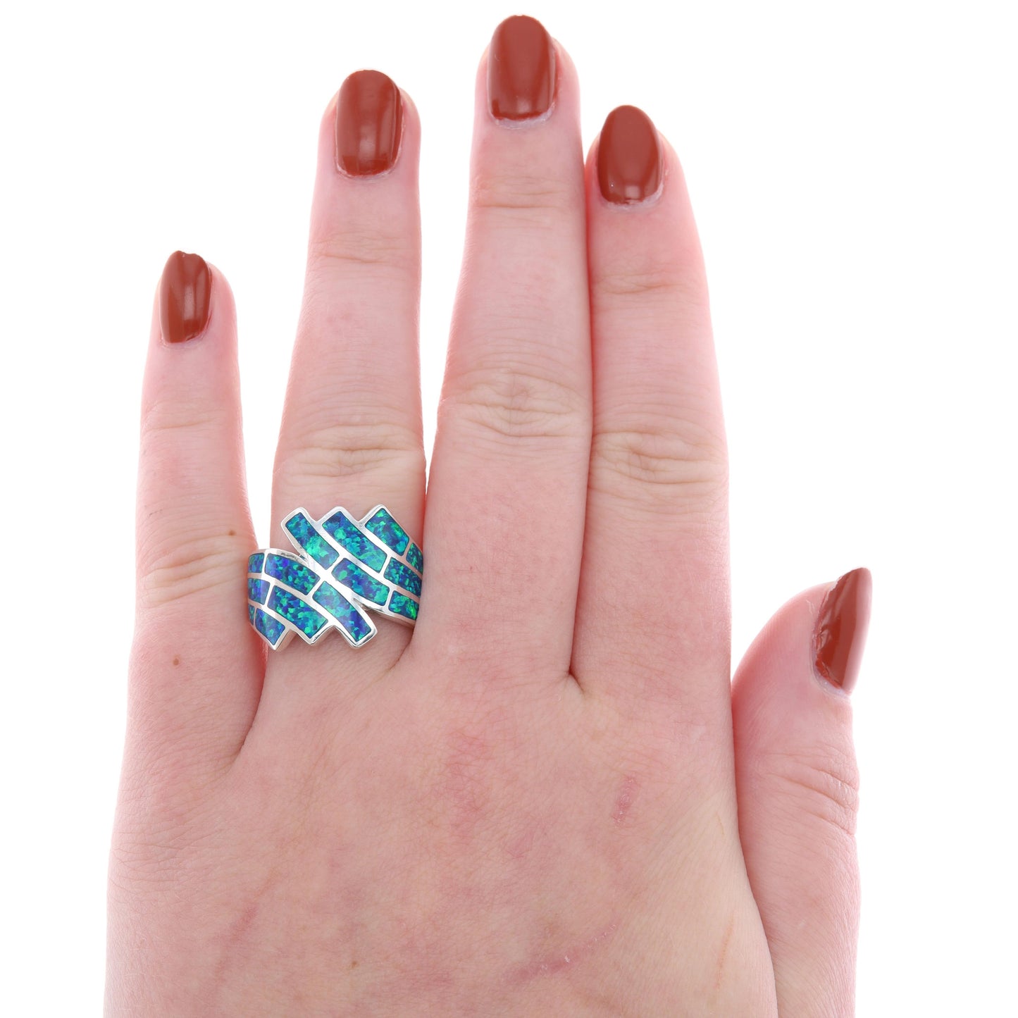 Sterling Silver Synthetic Opal Bypass Style Ring