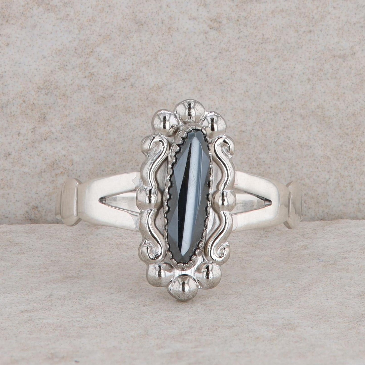 Sterling Silver Hematite Oval Filigree Ring