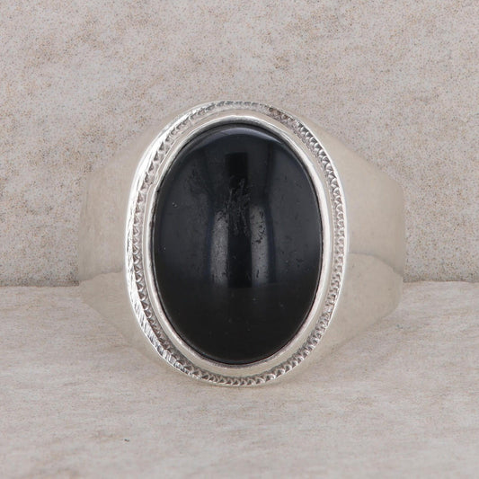 Sterling Silver Oval Onyx Men's Ring