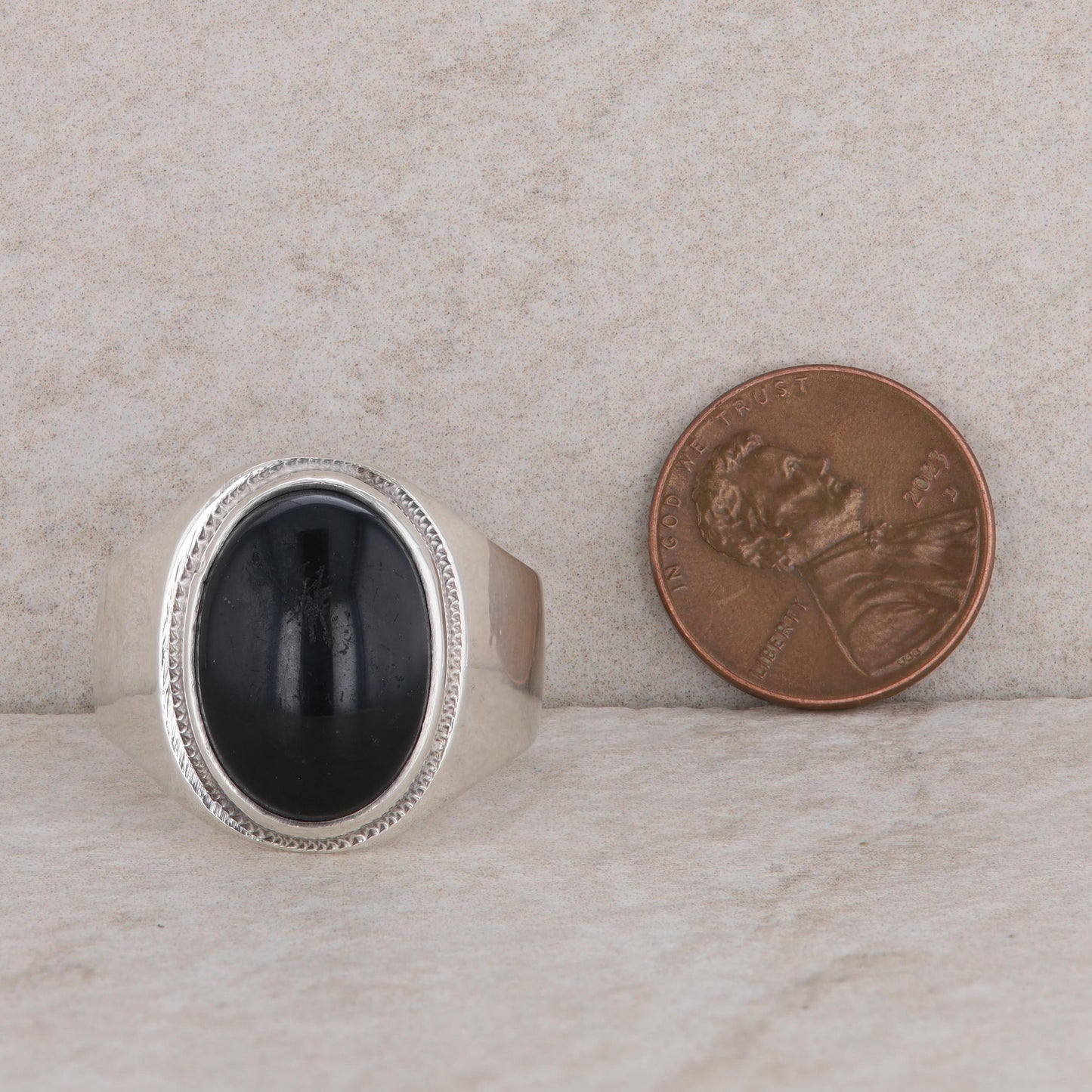 Sterling Silver Oval Onyx Men's Ring