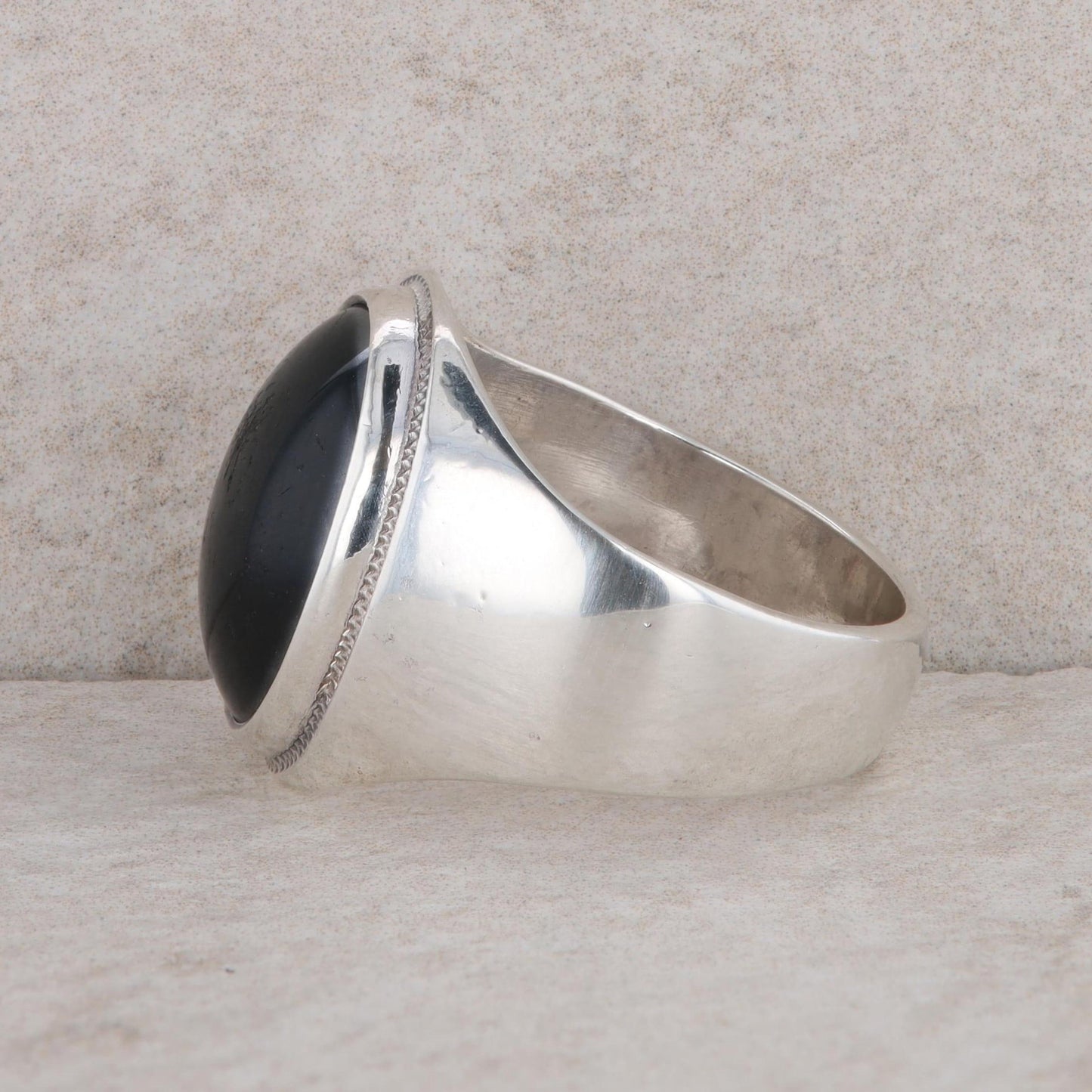 Sterling Silver Oval Onyx Men's Ring