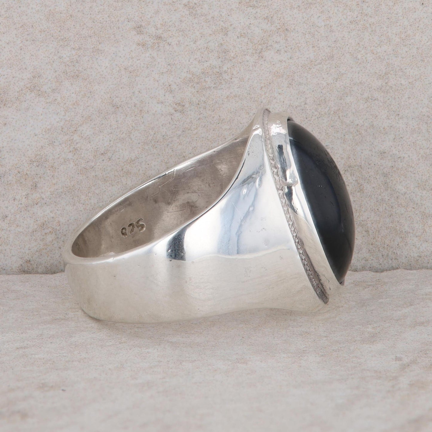 Sterling Silver Oval Onyx Men's Ring