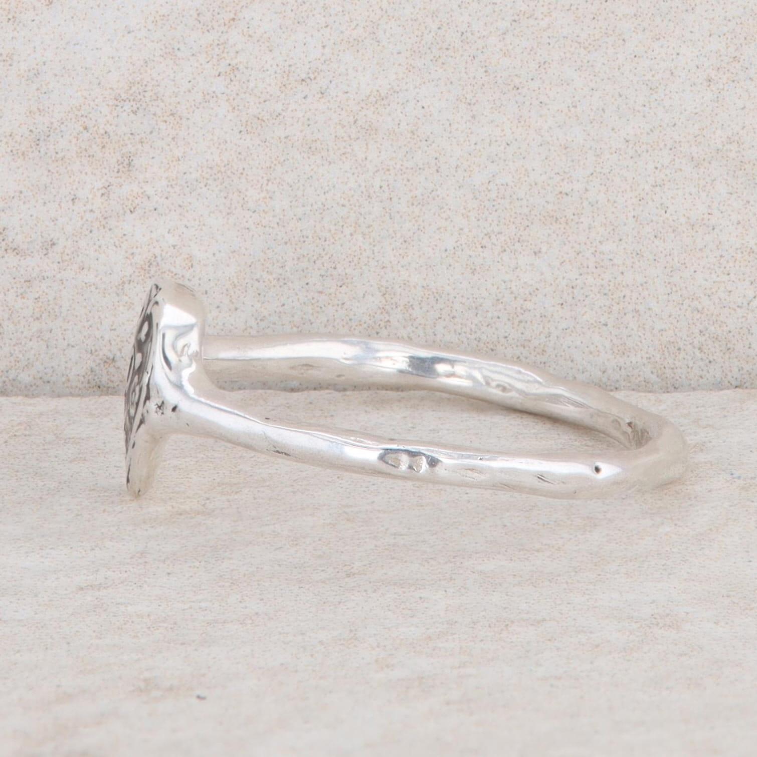 Sterling Silver Branded Pyrrha Mini Skull Ring