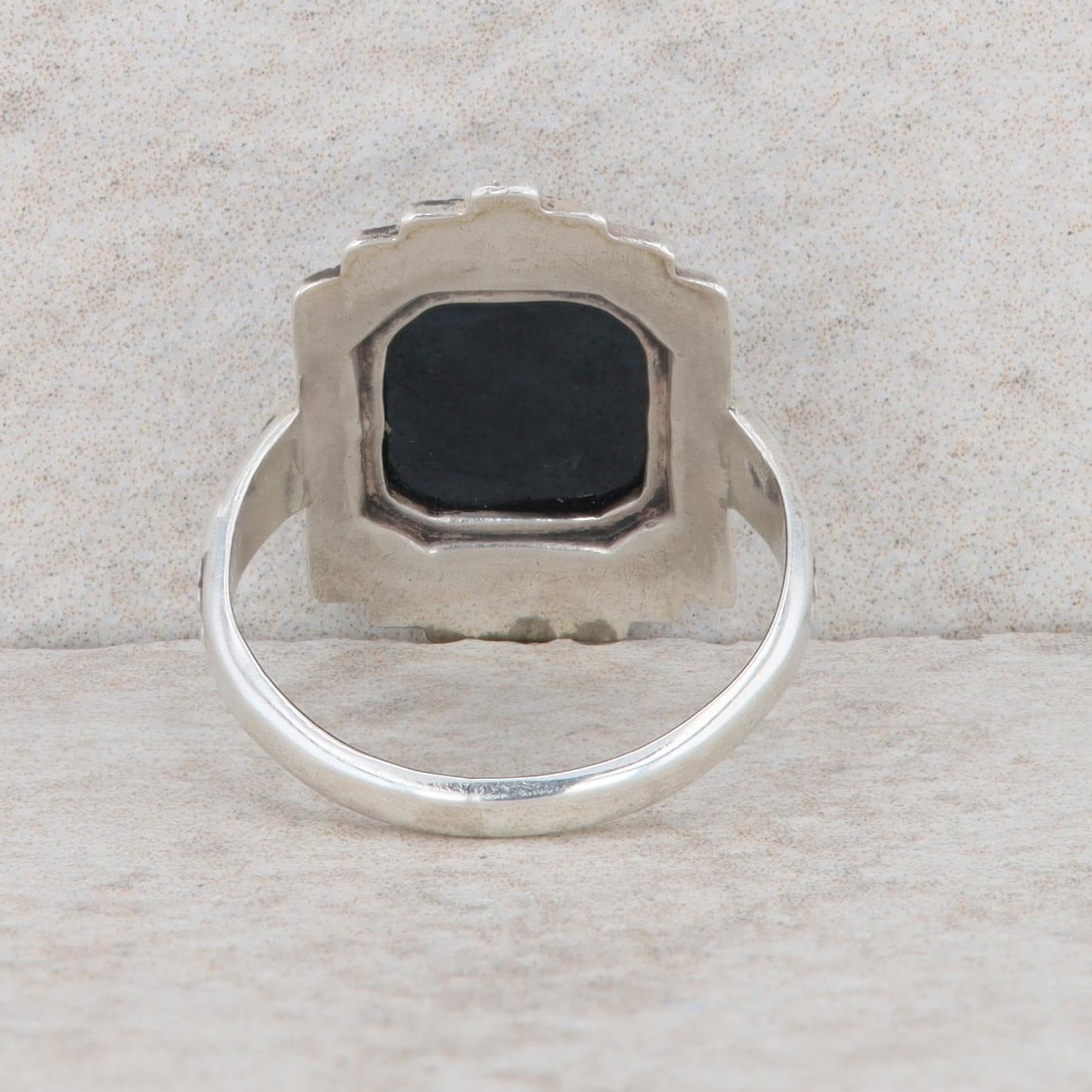 Sterling Silver Marcasite and Onyx Ring