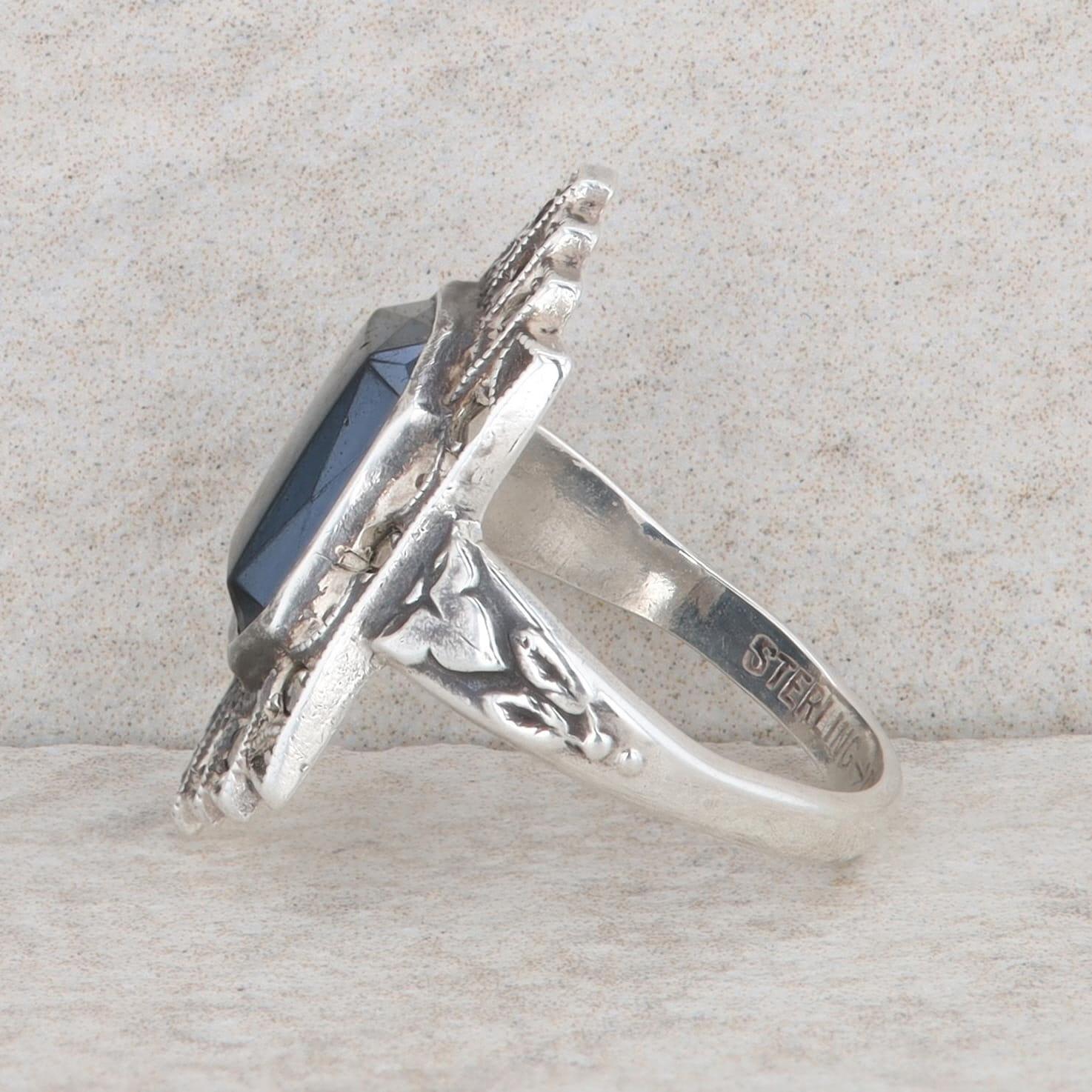 Sterling Silver Marcasite and Onyx Ring