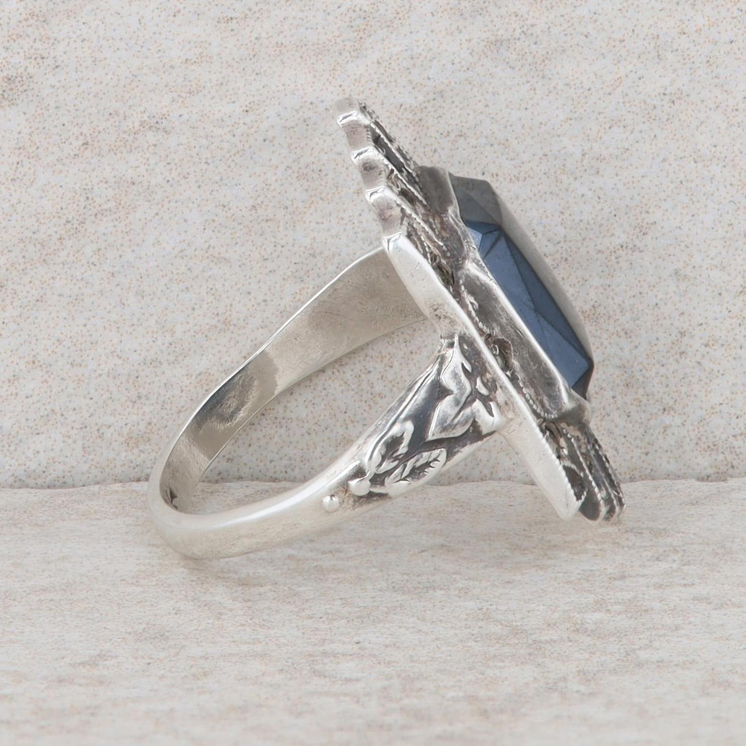 Sterling Silver Marcasite and Onyx Ring