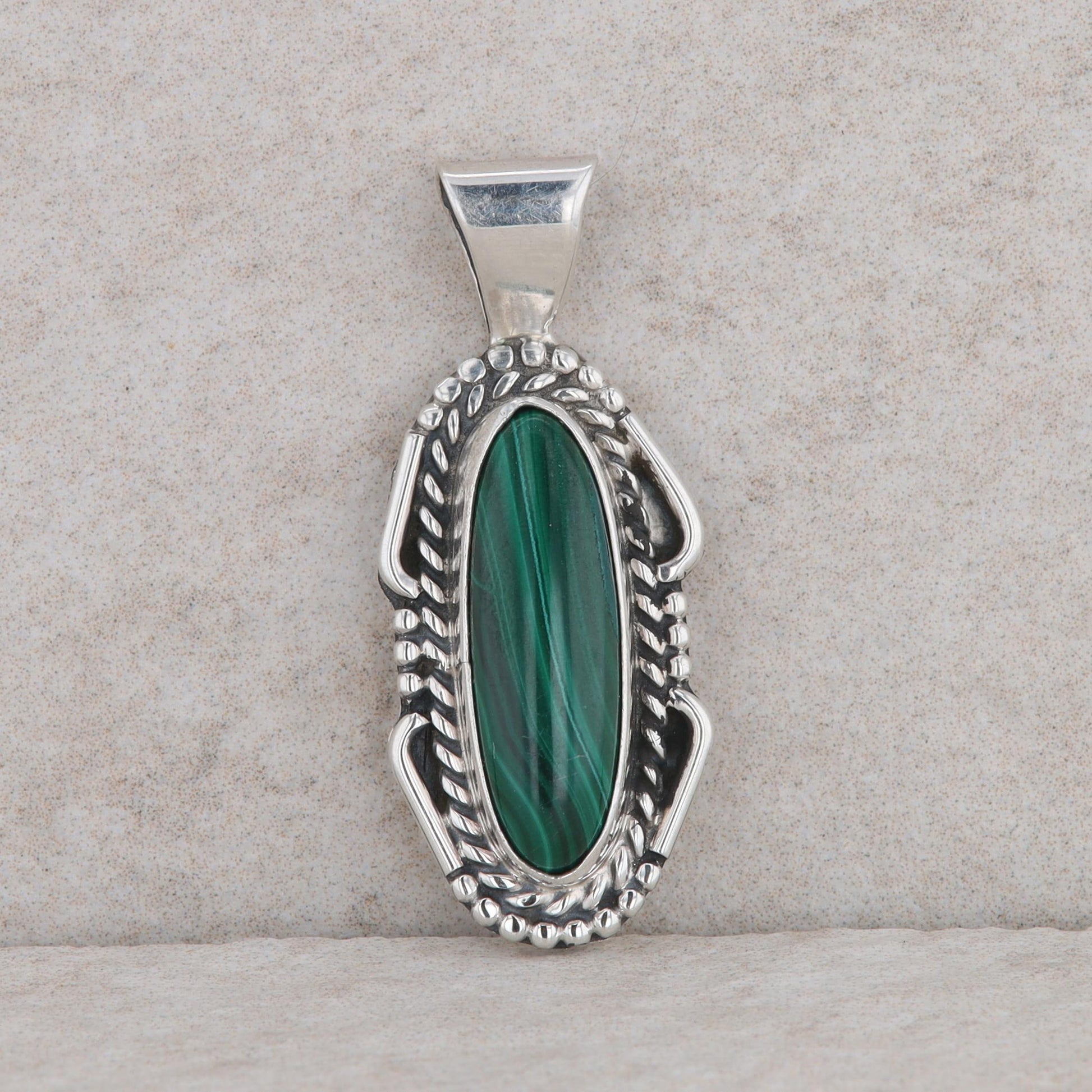 Sterling Silver Oval Malachite Pendant