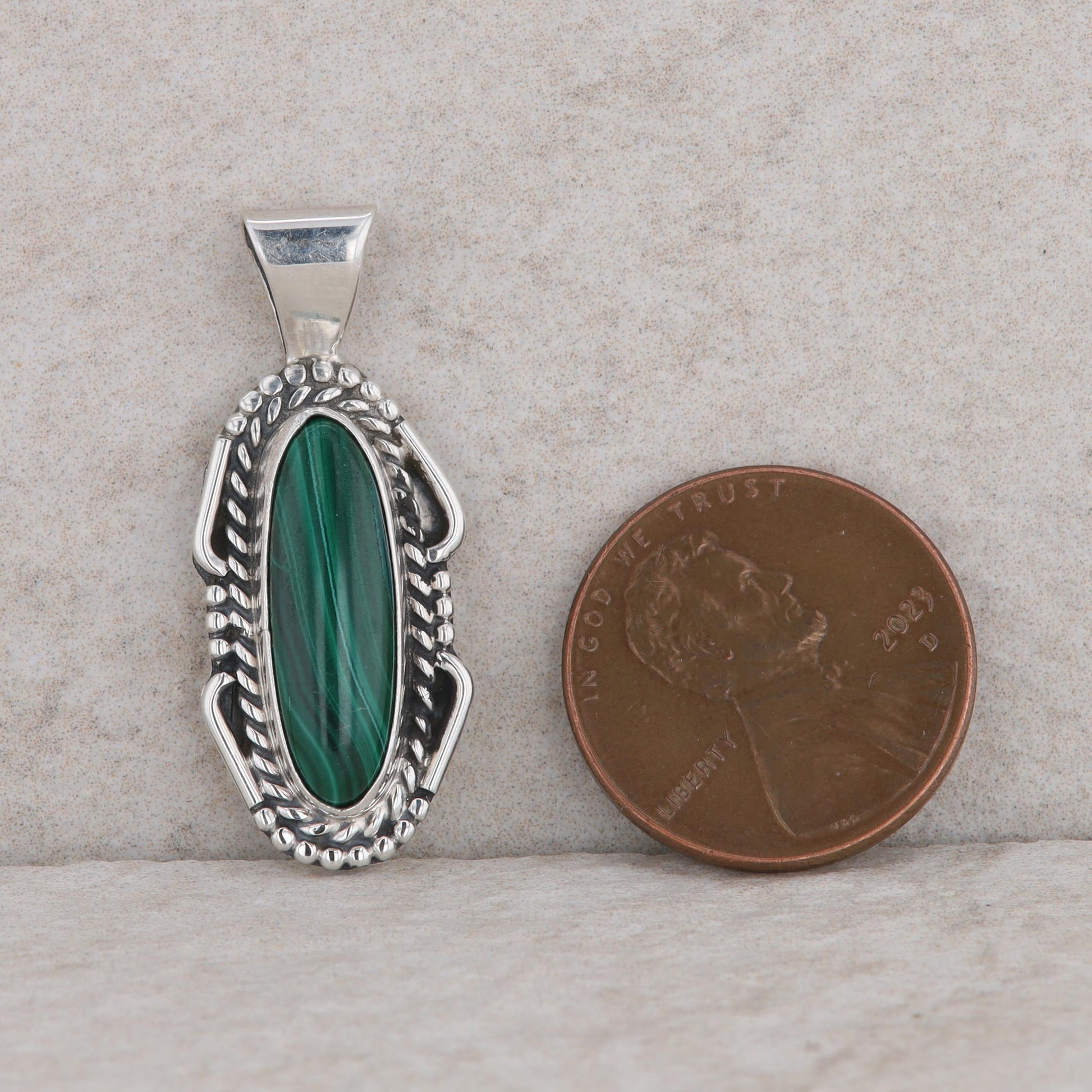 Sterling Silver Oval Malachite Pendant