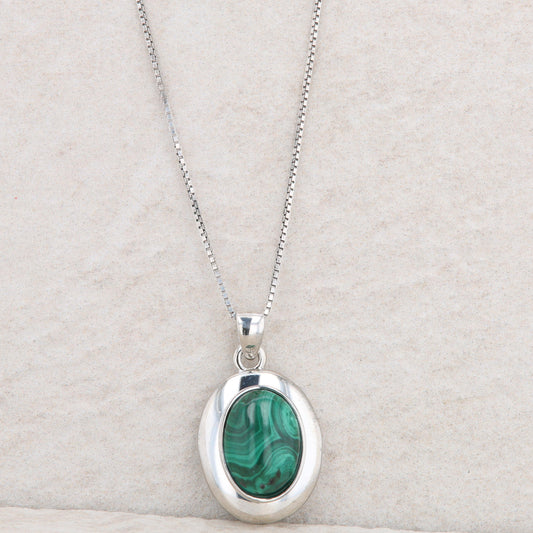 Sterling Silver Malachite Oval Necklace