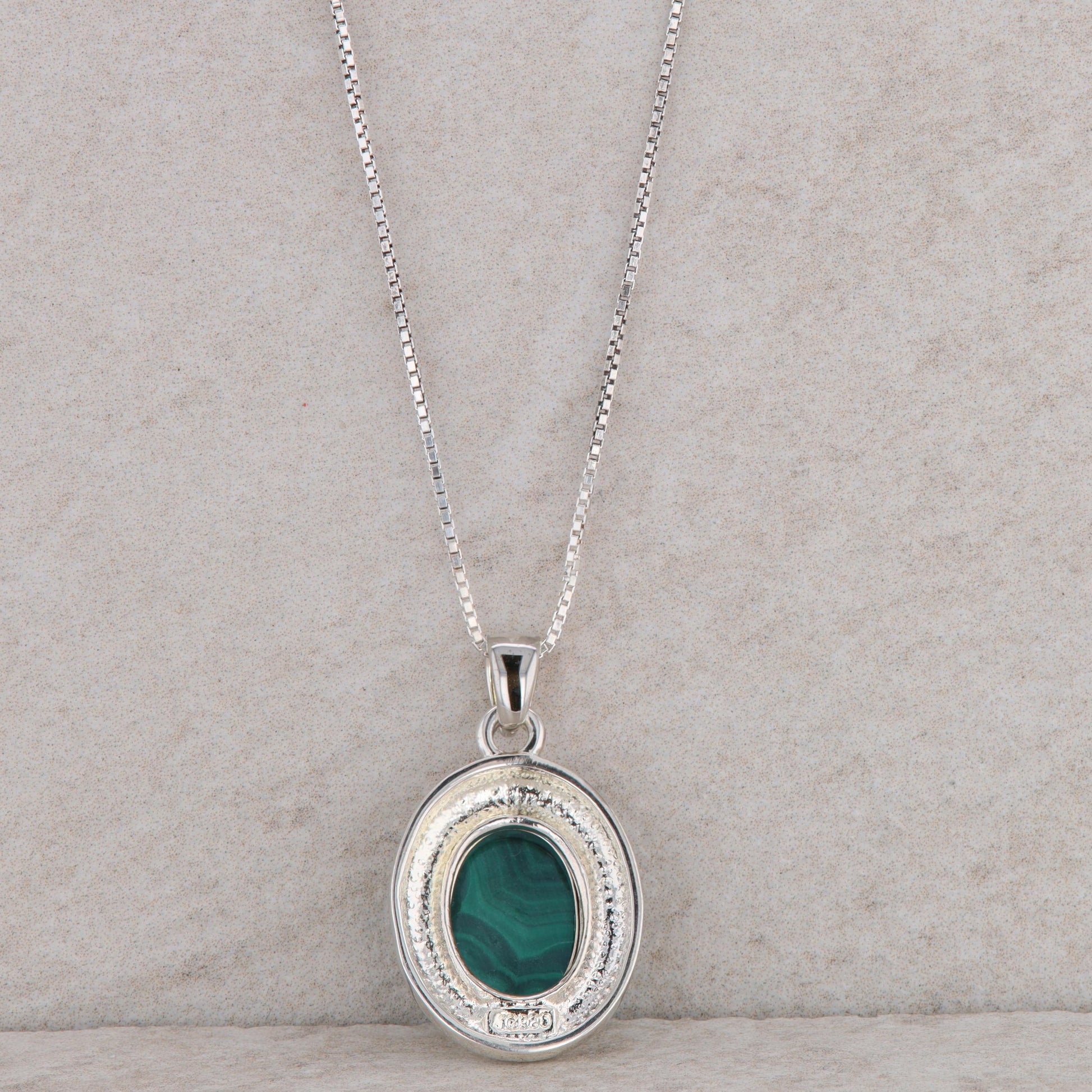 Sterling Silver Malachite Oval Necklace