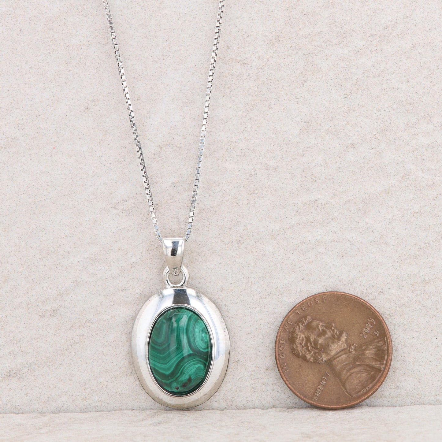 Sterling Silver Malachite Oval Necklace