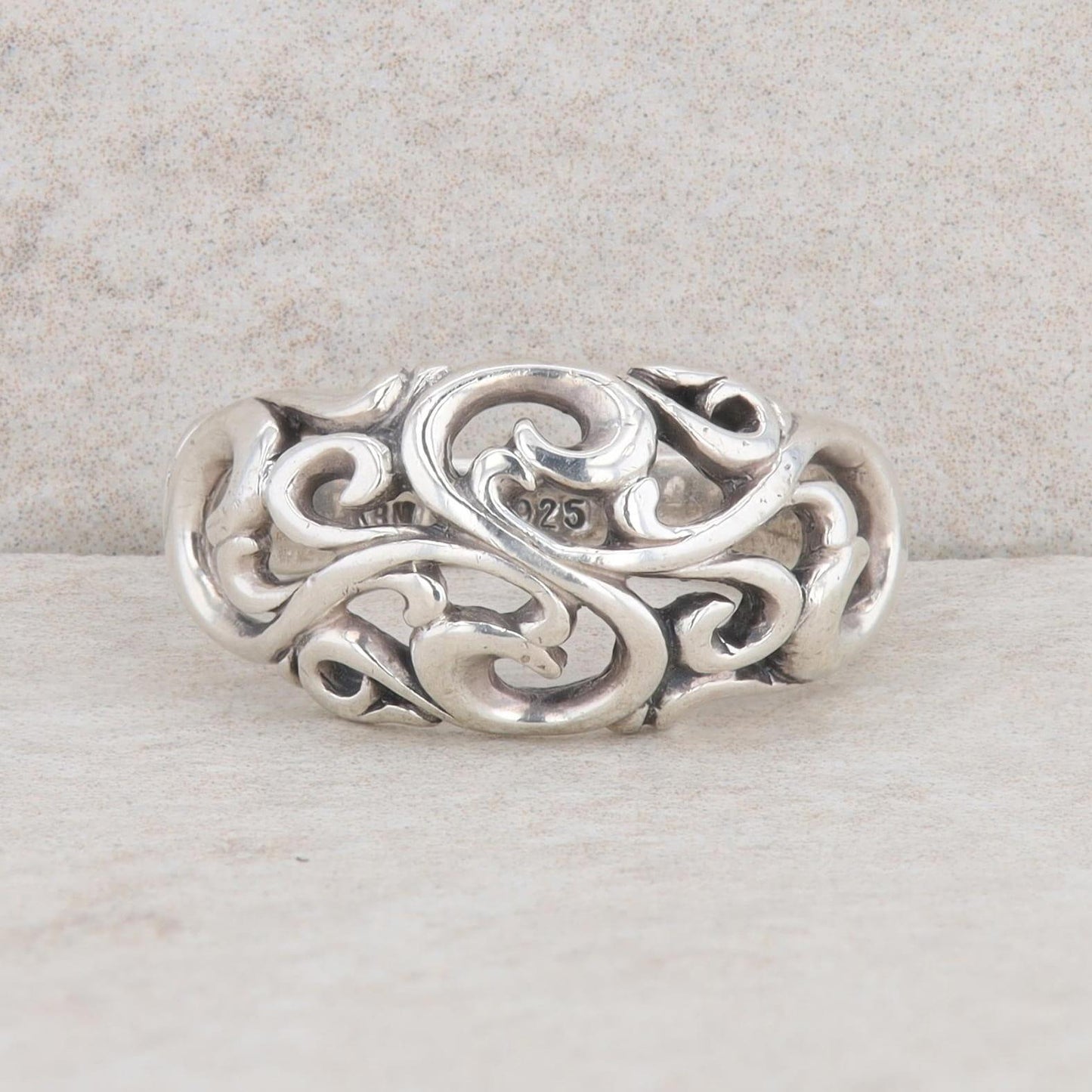 Sterling Silver Filigree Domed Ring 4.46g