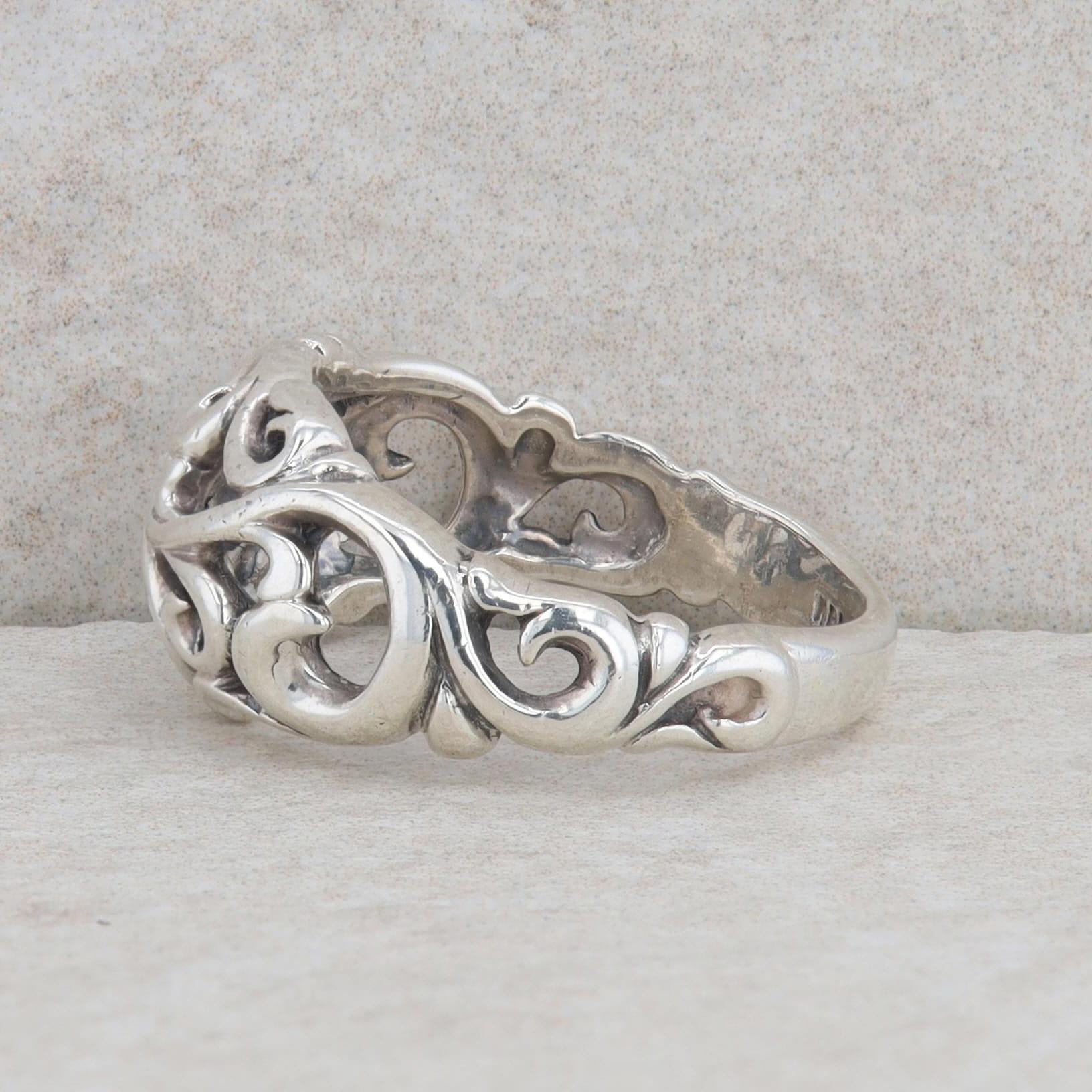 Sterling Silver Filigree Domed Ring 4.46g