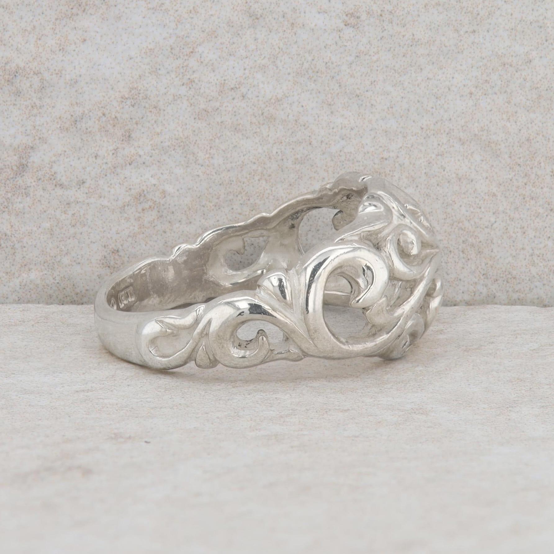 Sterling Silver Filigree Domed Ring 4.46g