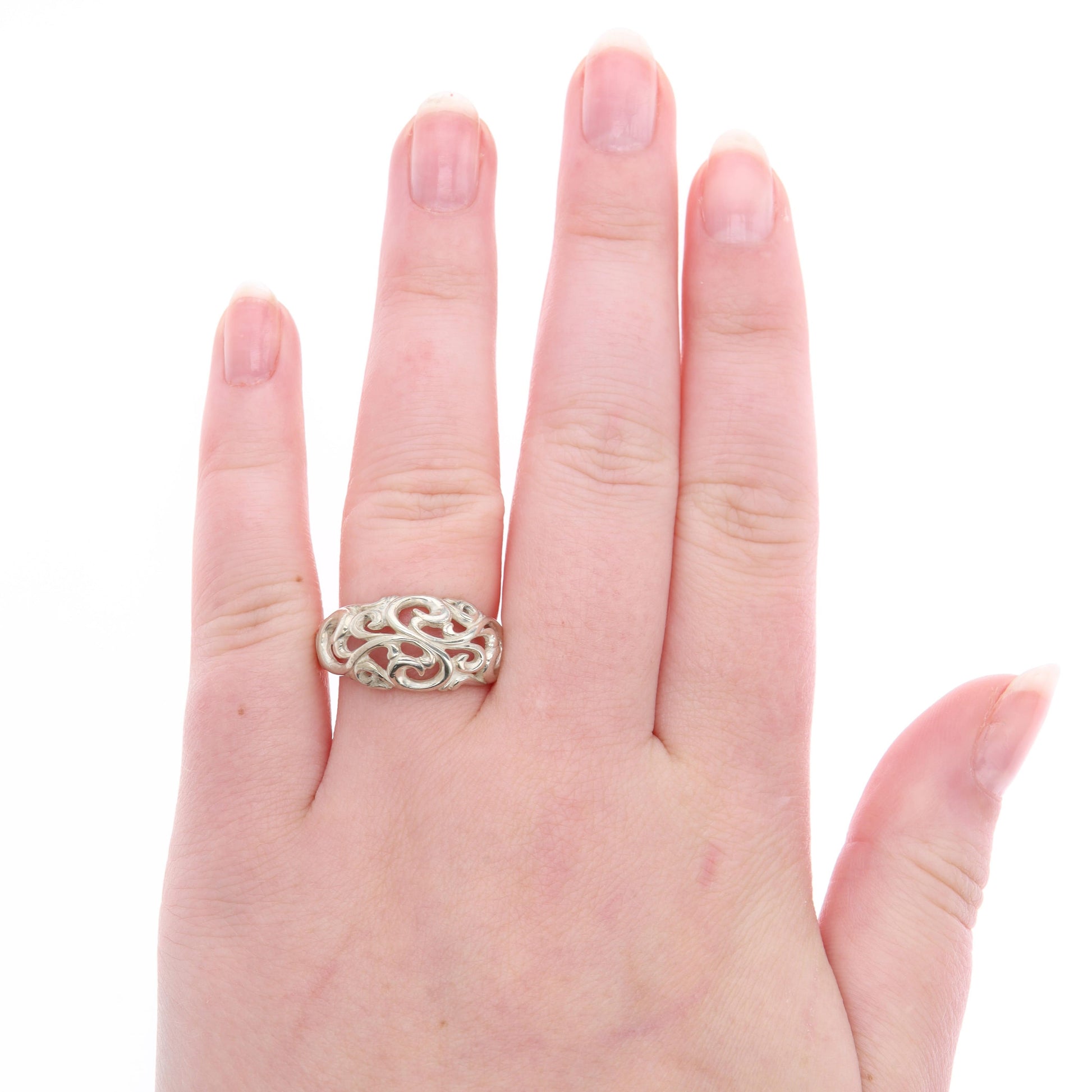 Sterling Silver Filigree Domed Ring 4.46g