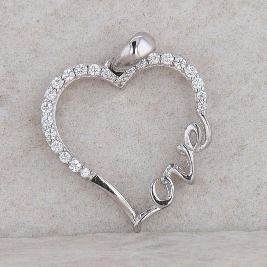 Sterling Silver Heart Shaped "Love" Cubic Zirconia Pendant