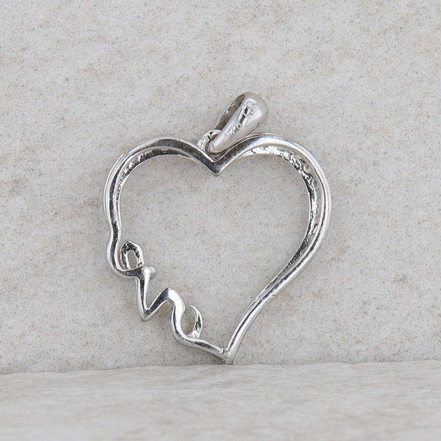 Sterling Silver Heart Shaped "Love" Cubic Zirconia Pendant