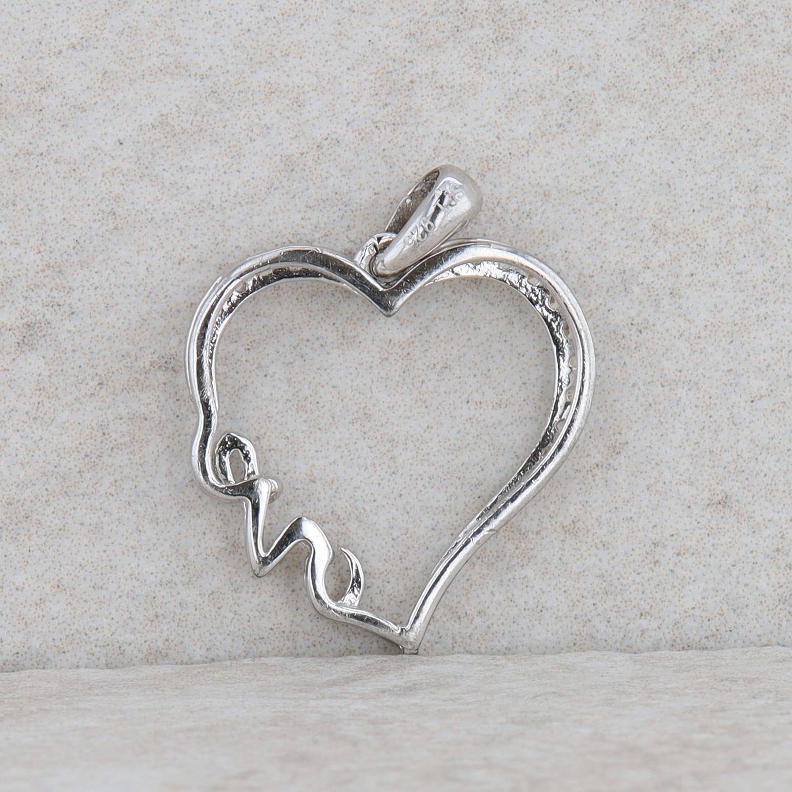 Sterling Silver Heart Shaped "Love" Cubic Zirconia Pendant