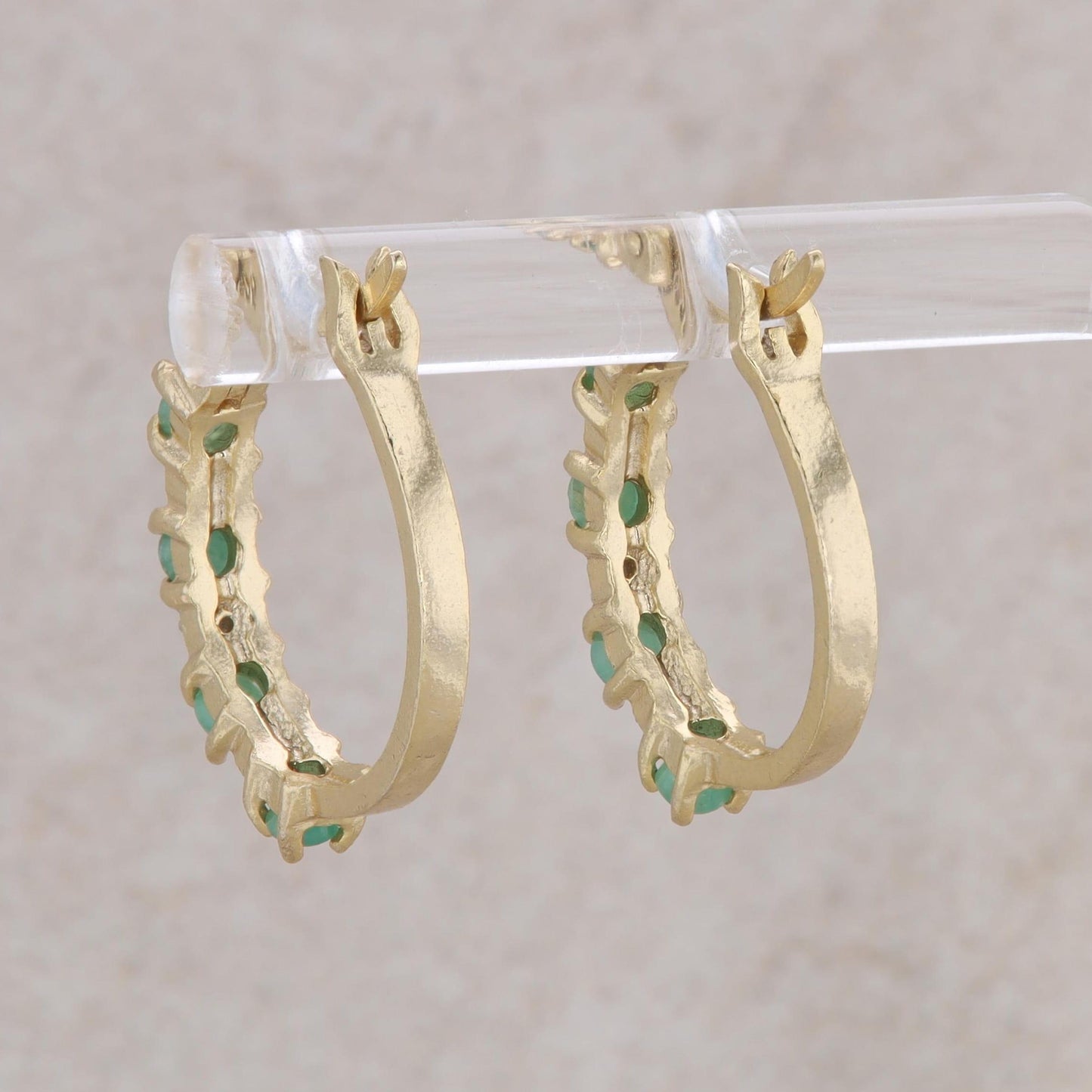 Sterling Silver/Gold Plated Emerald and Diamond Hoops