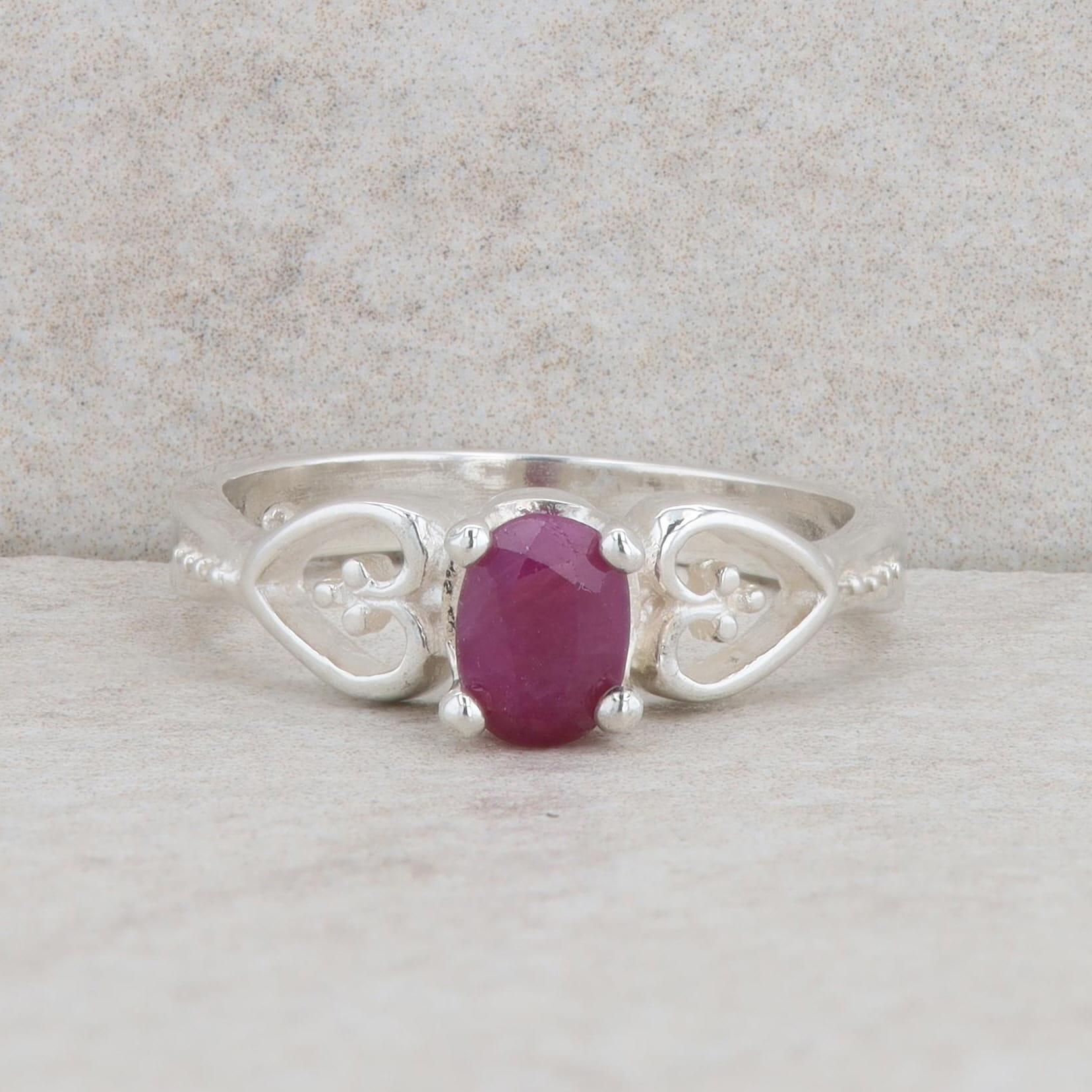 Sterling Silver Oval Ruby Heart Fashion Ring