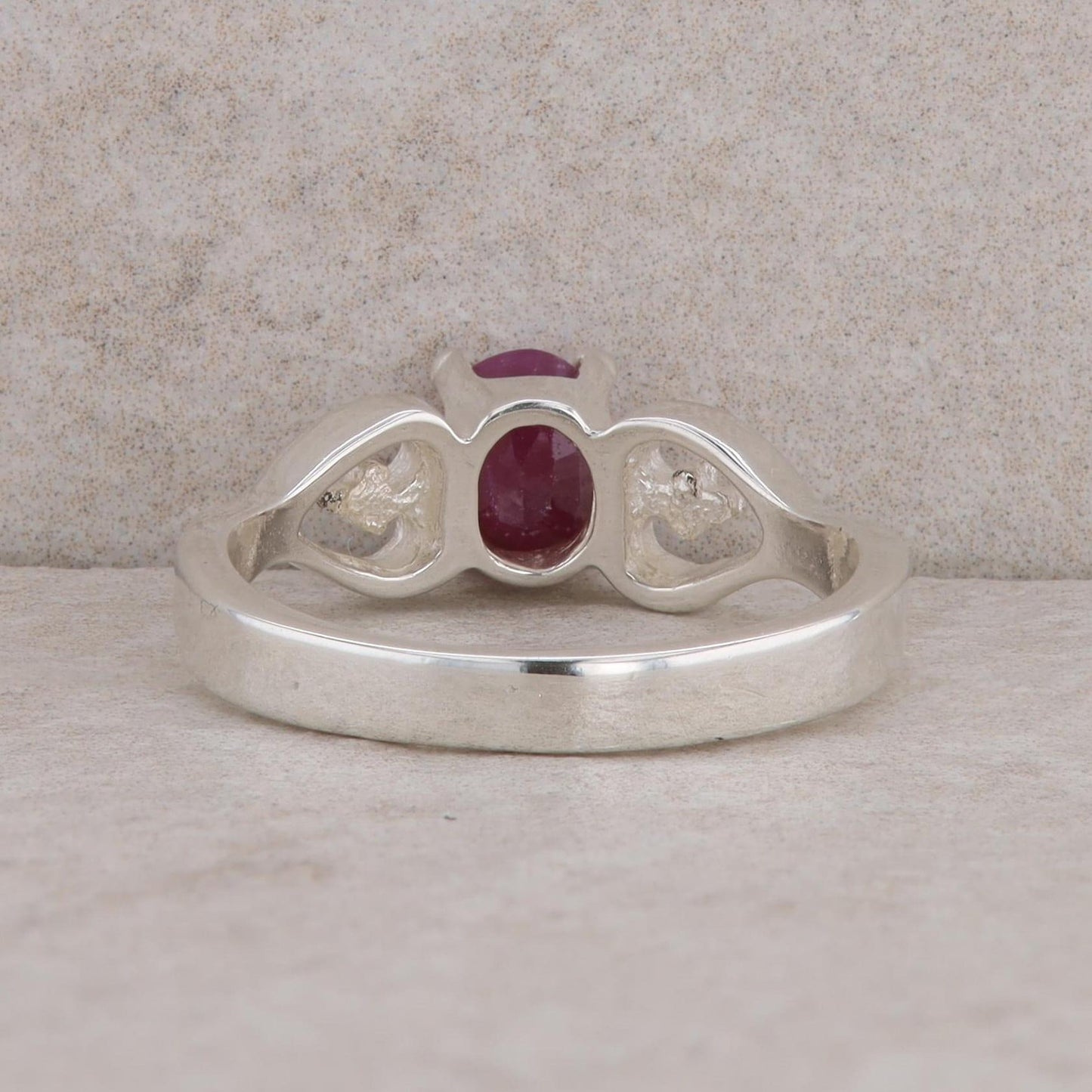 Sterling Silver Oval Ruby Heart Fashion Ring