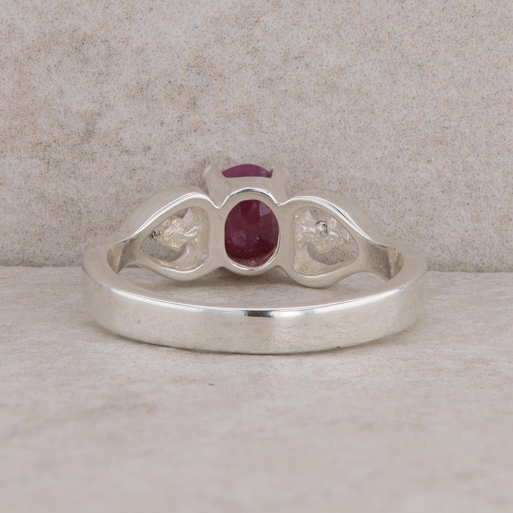 Sterling Silver Oval Ruby Heart Fashion Ring