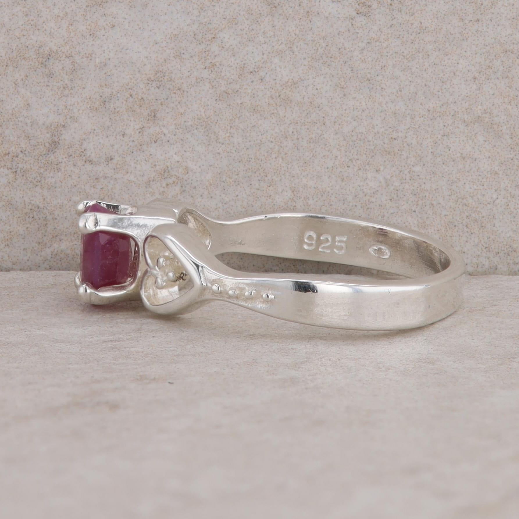 Sterling Silver Oval Ruby Heart Fashion Ring