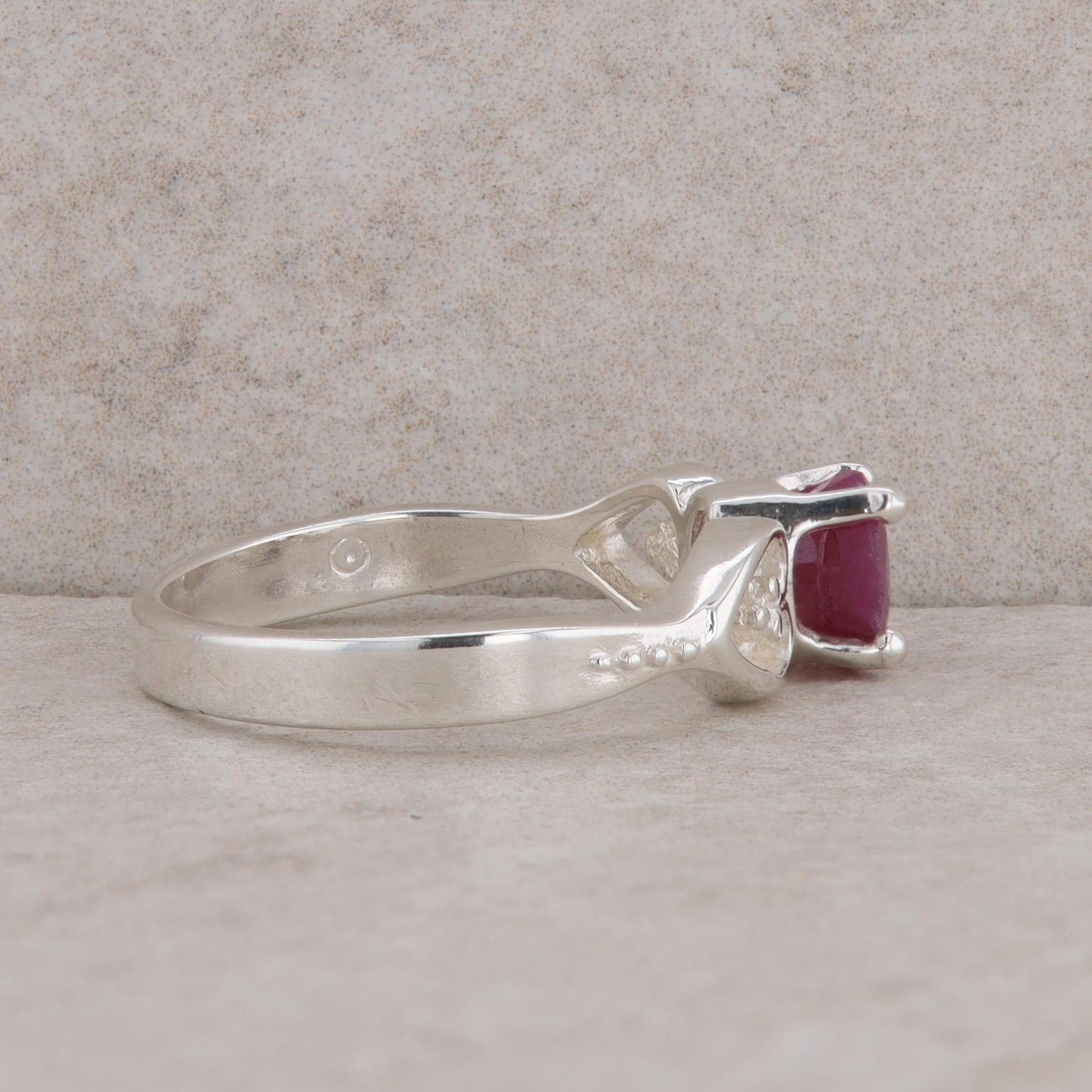 Sterling Silver Oval Ruby Heart Fashion Ring