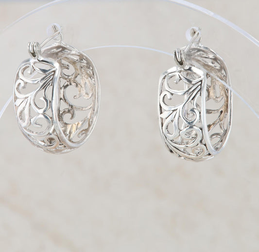 Sterling Silver Cut Out Filigree Hoop Earrings 4.27g